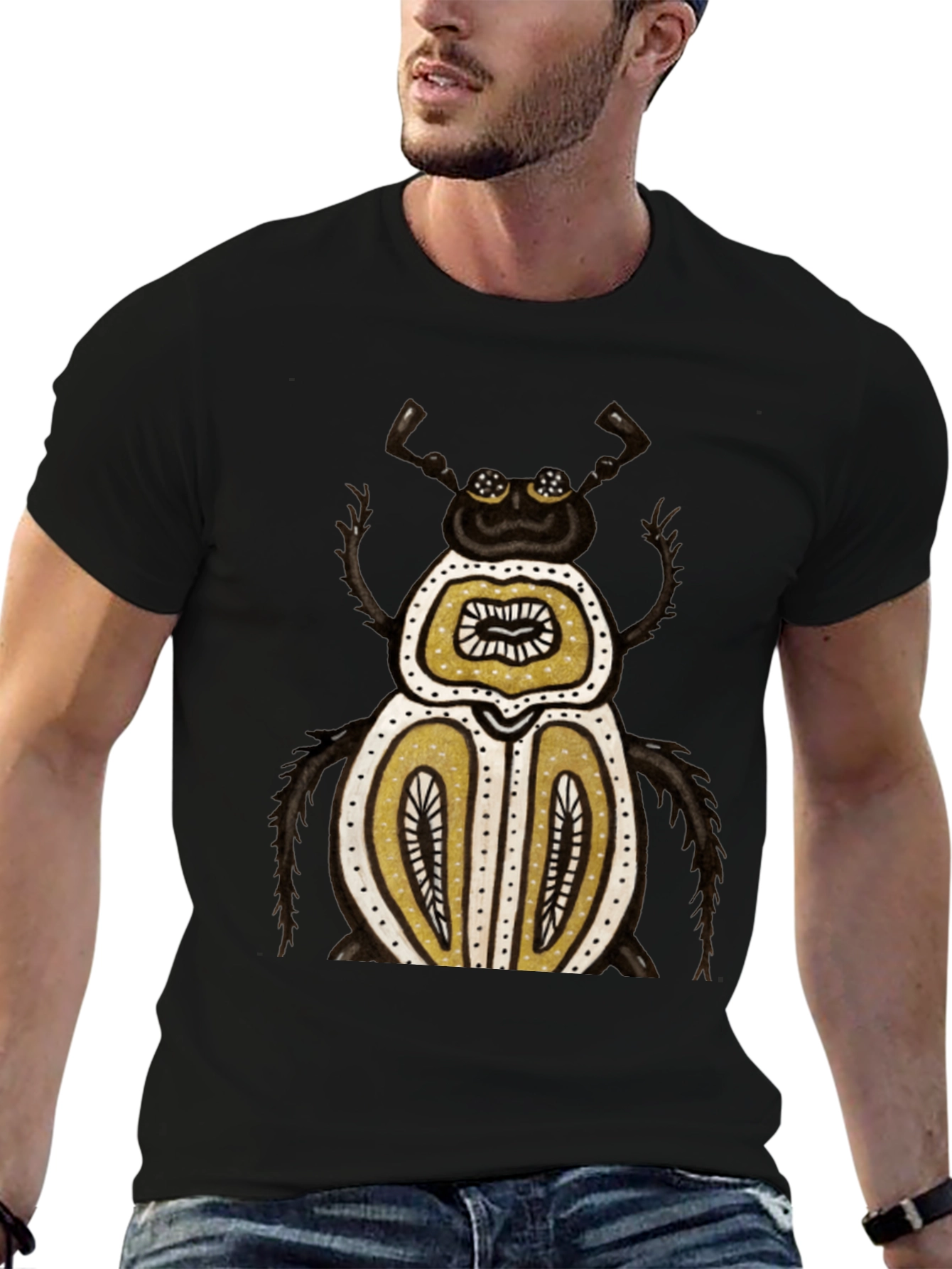 Unique Beetle Graphic Tee - Black Cotton T-Shirt