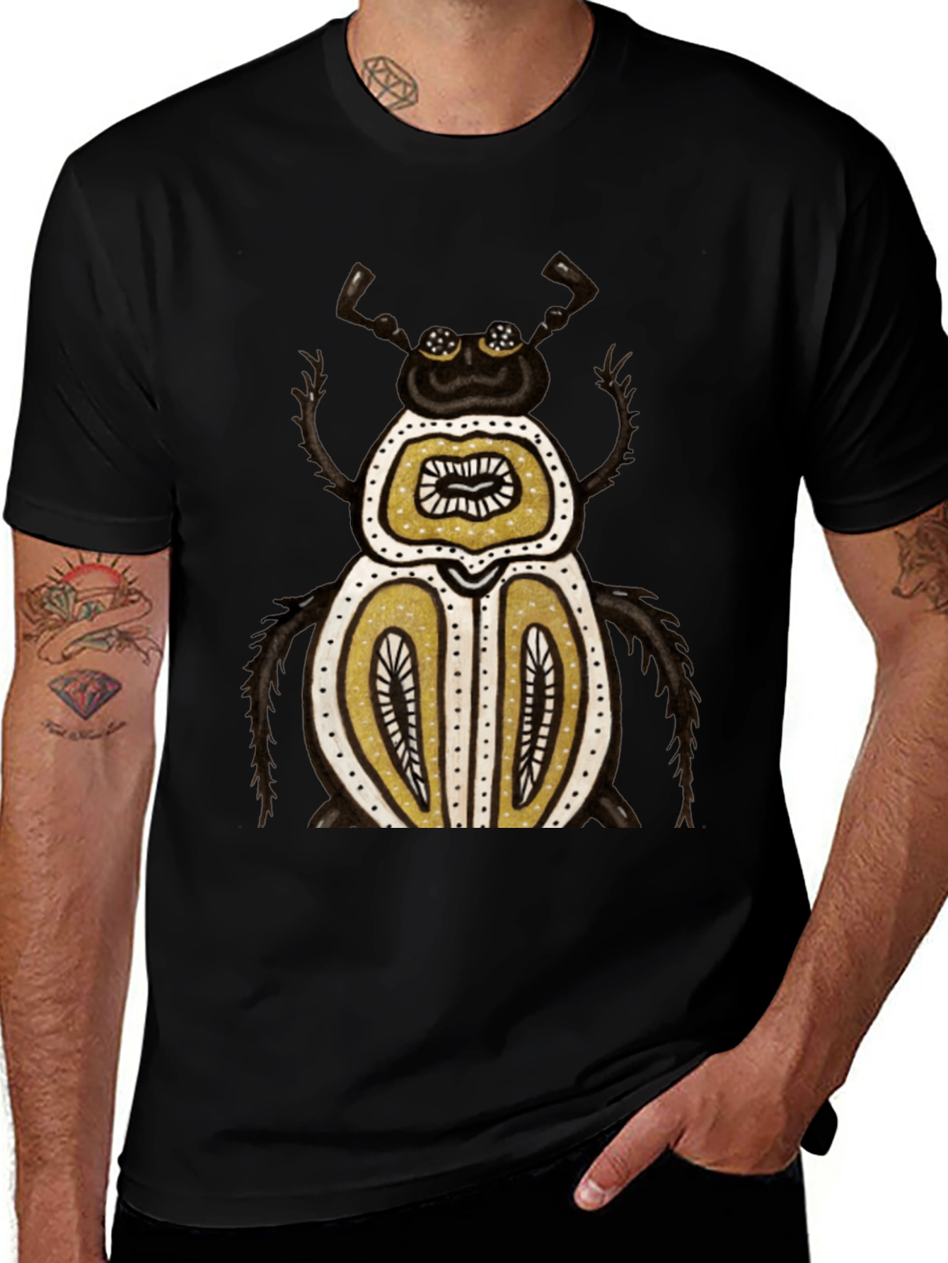 Unique Beetle Graphic Tee - Black Cotton T-Shirt