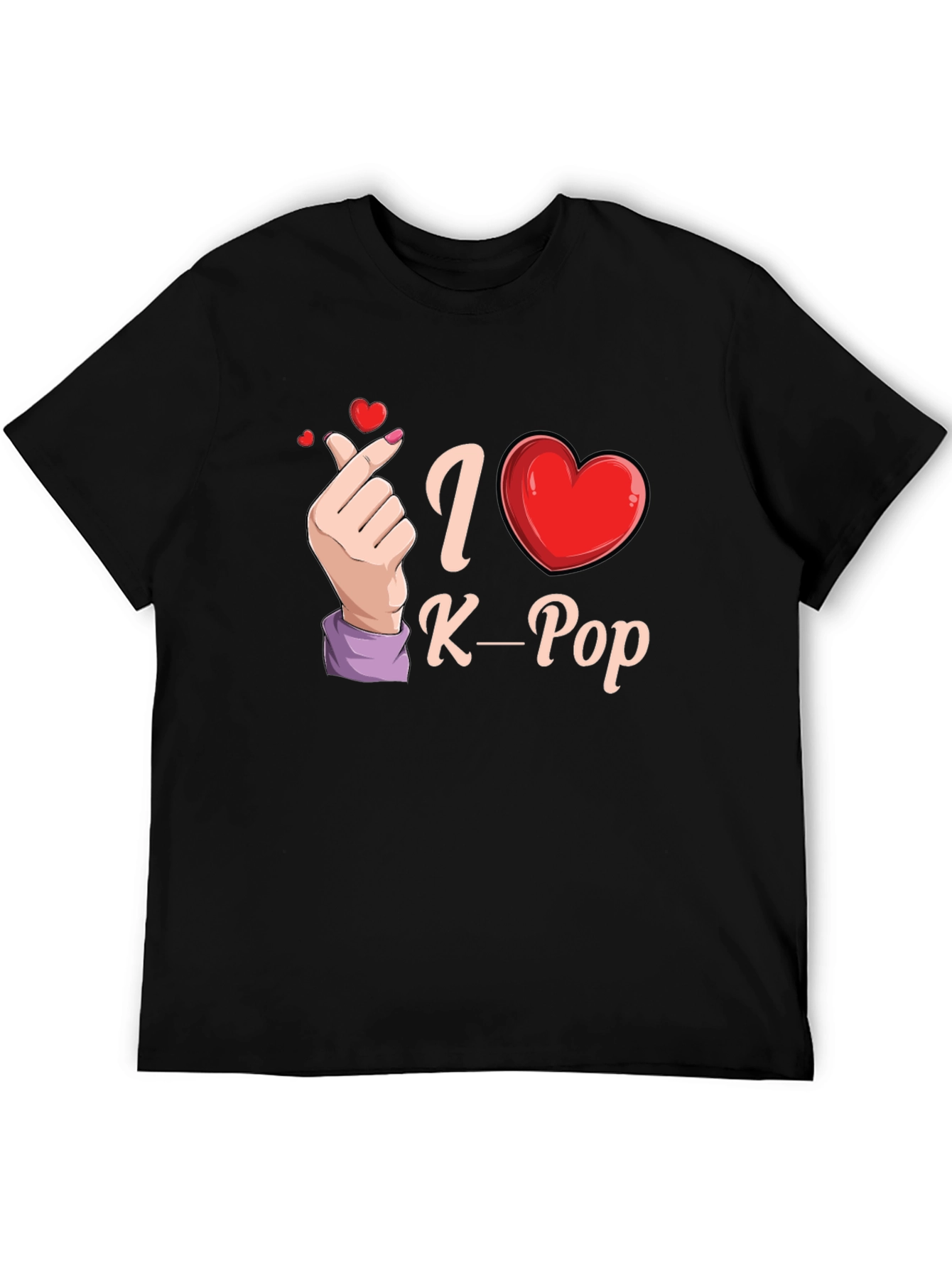 I Love K-Pop Heart Hand Black T-Shirt