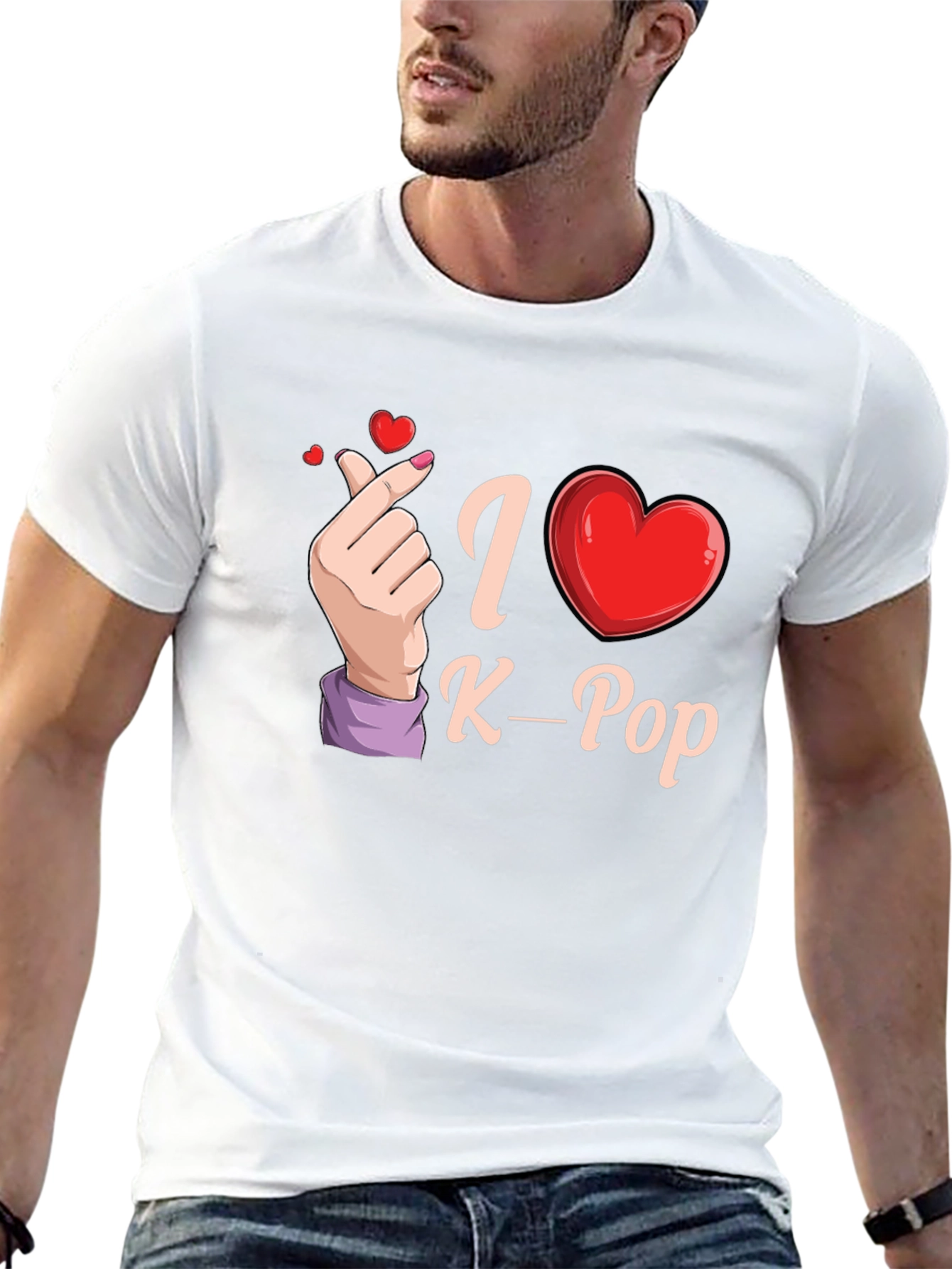 I Love K-Pop Heart Hand Black T-Shirt
