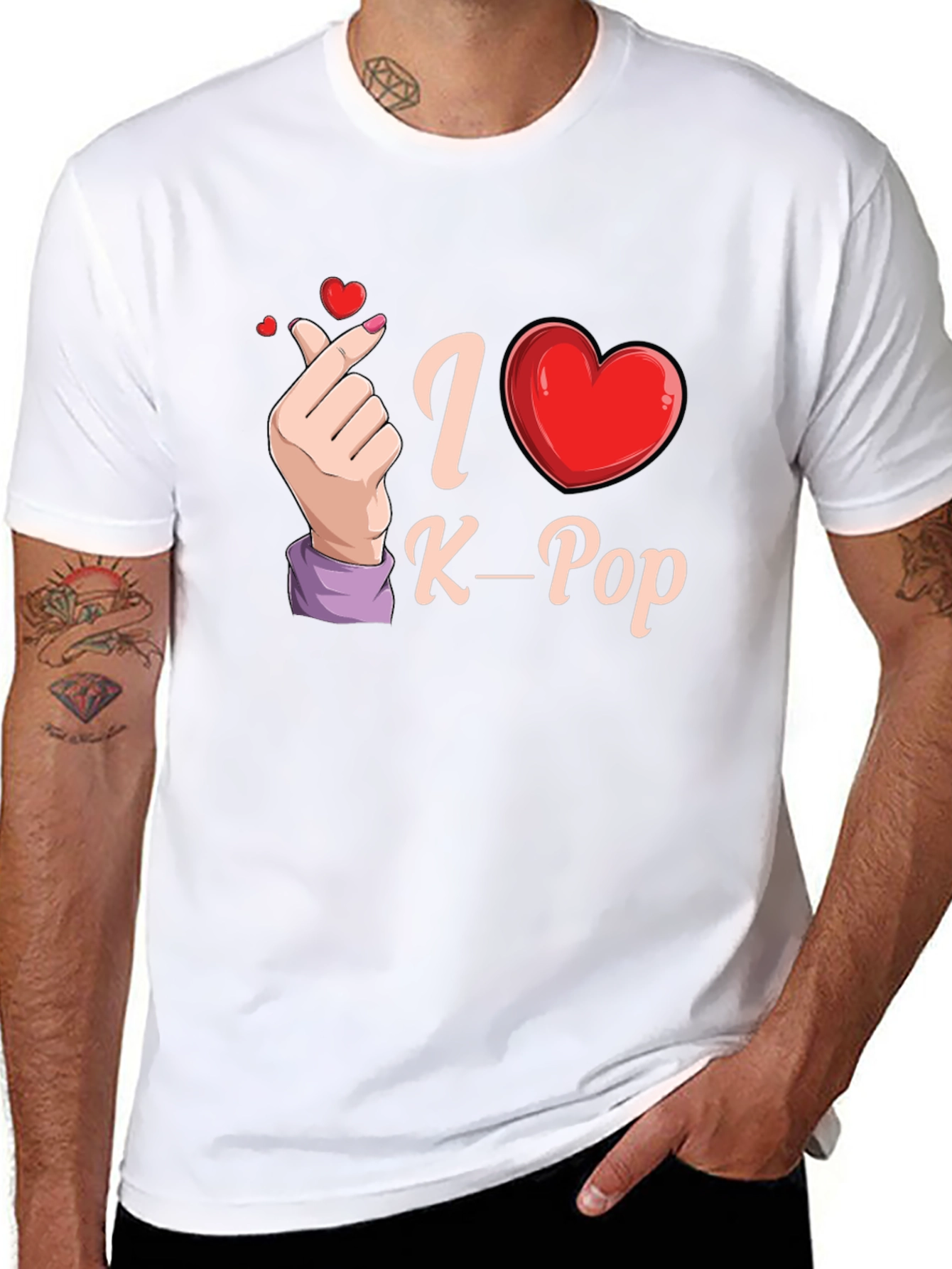 I Love K-Pop Heart Hand Black T-Shirt