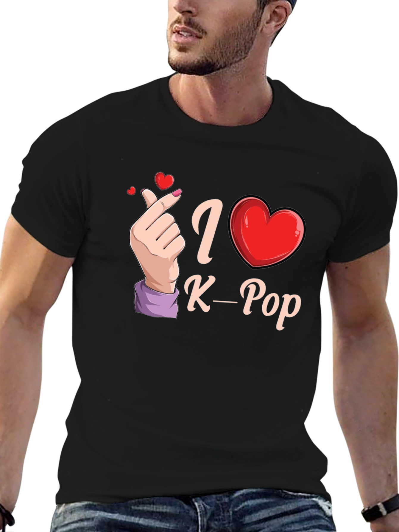 I Love K-Pop Heart Hand Black T-Shirt