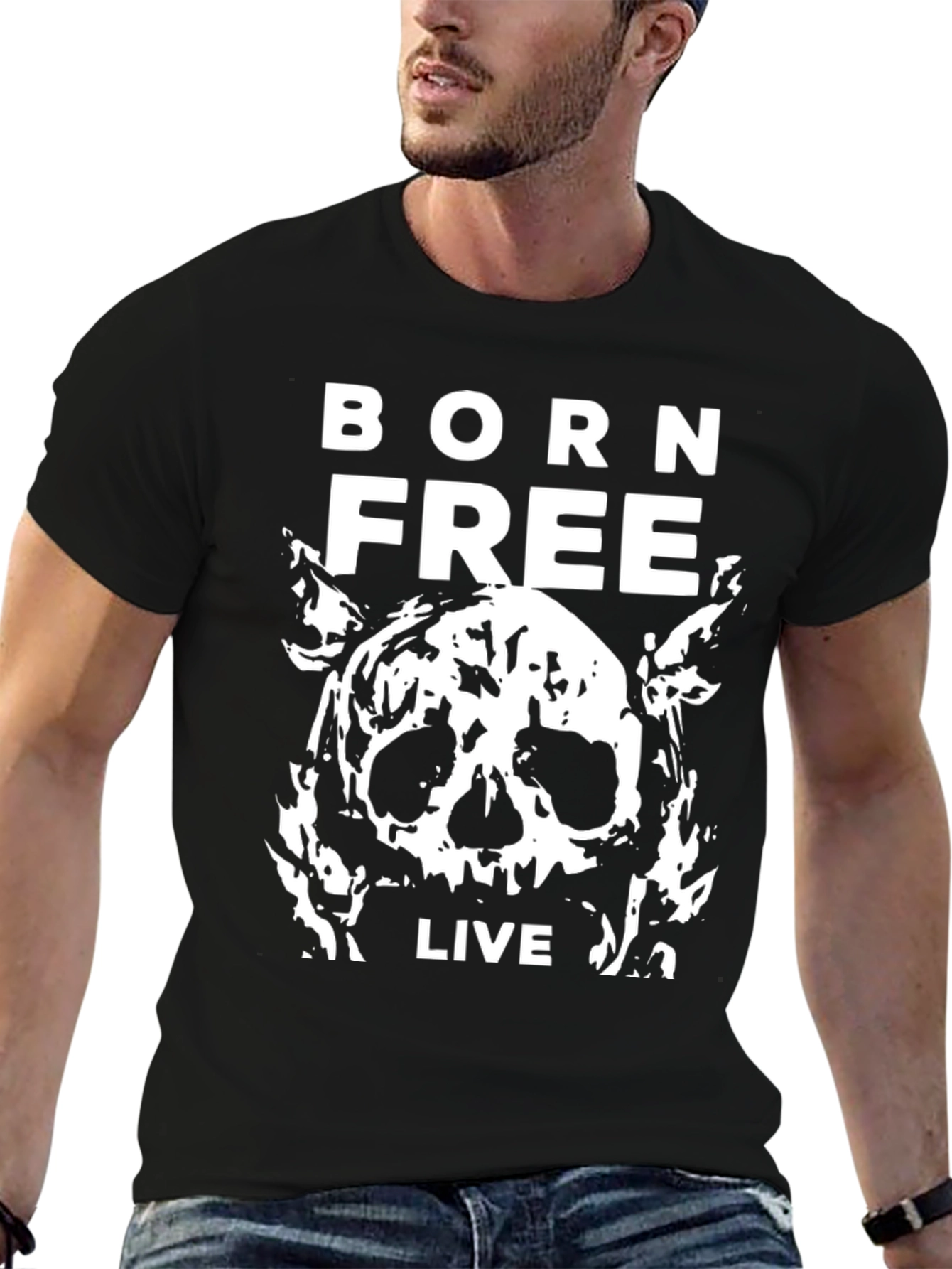 Born Free Skull Graphic Black T-Shirt