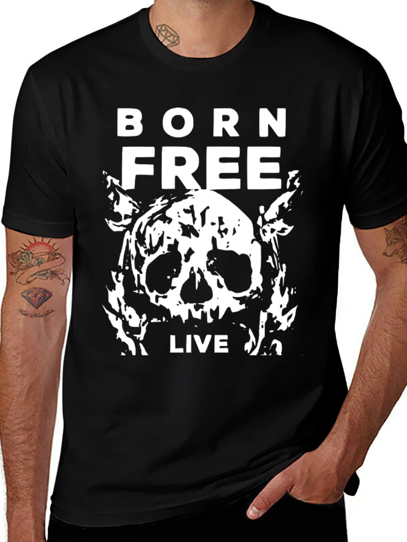 Born Free Skull Graphic Black T-Shirt