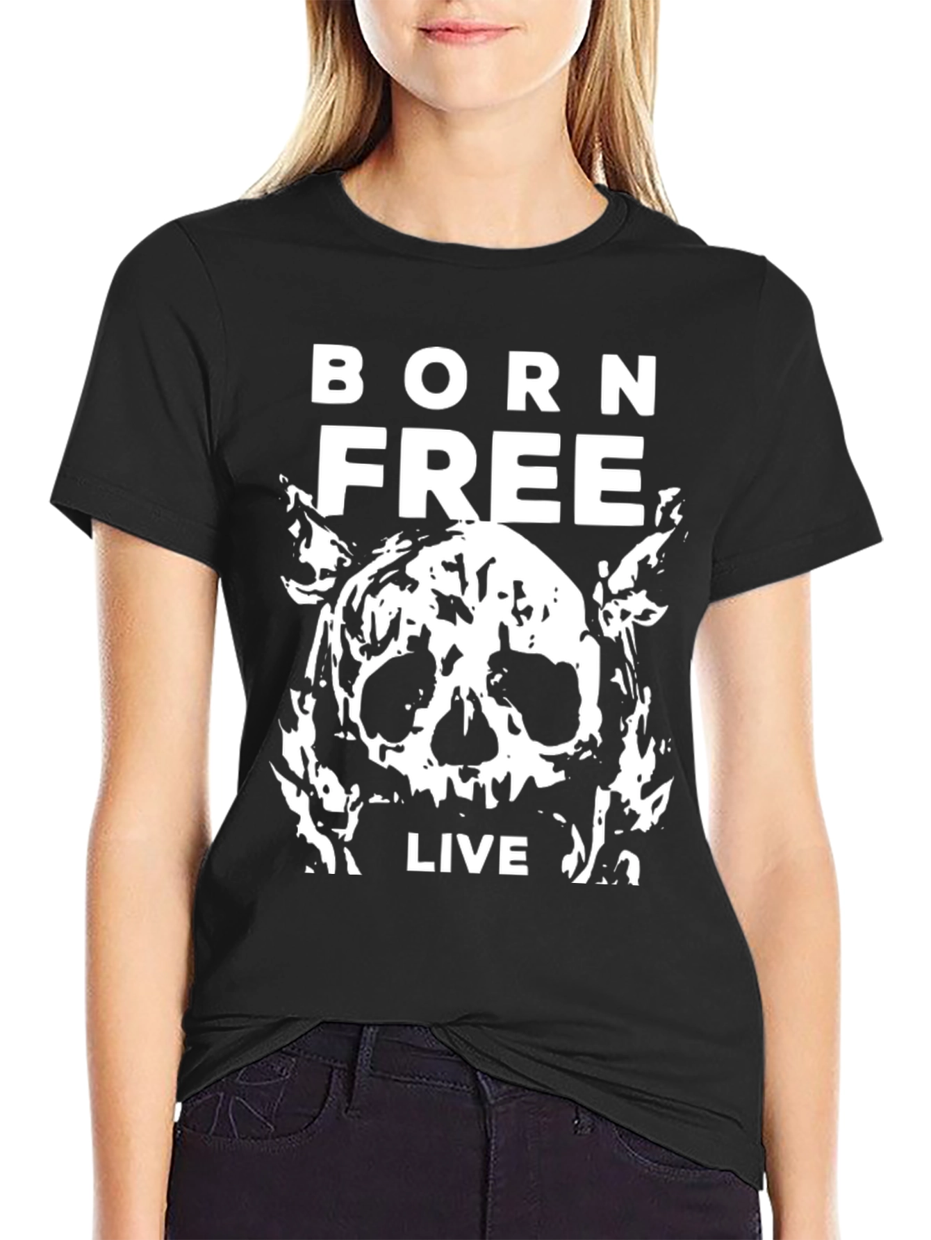 Born Free Skull Graphic Black T-Shirt