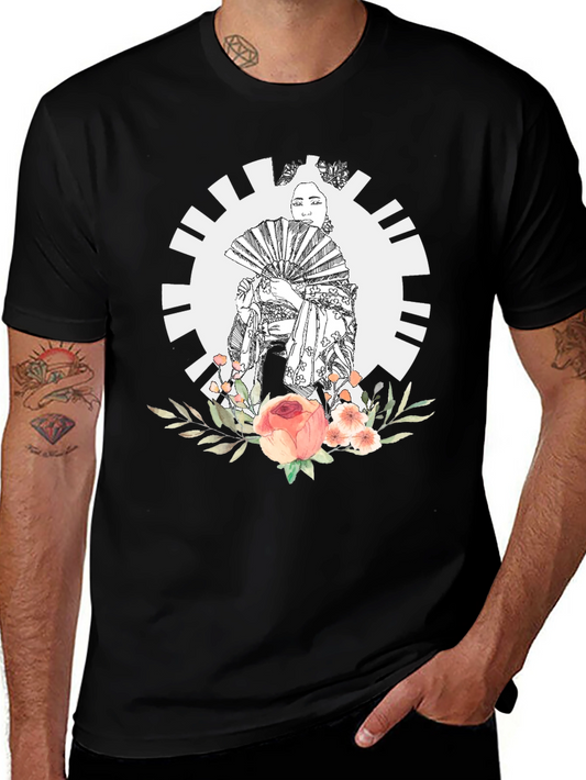 Geisha Floral Graphic Black T-Shirt