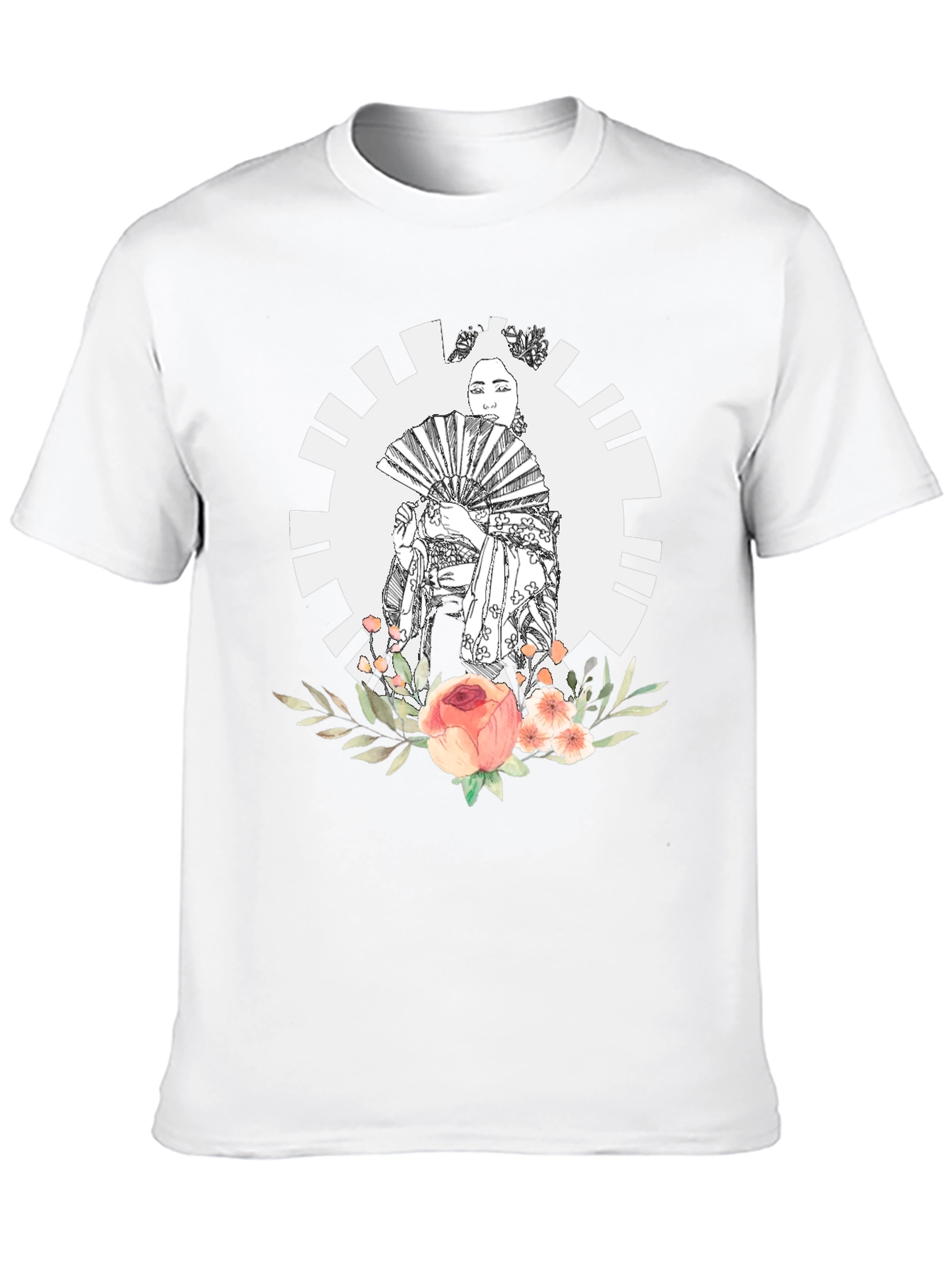 Geisha Floral Graphic Black T-Shirt