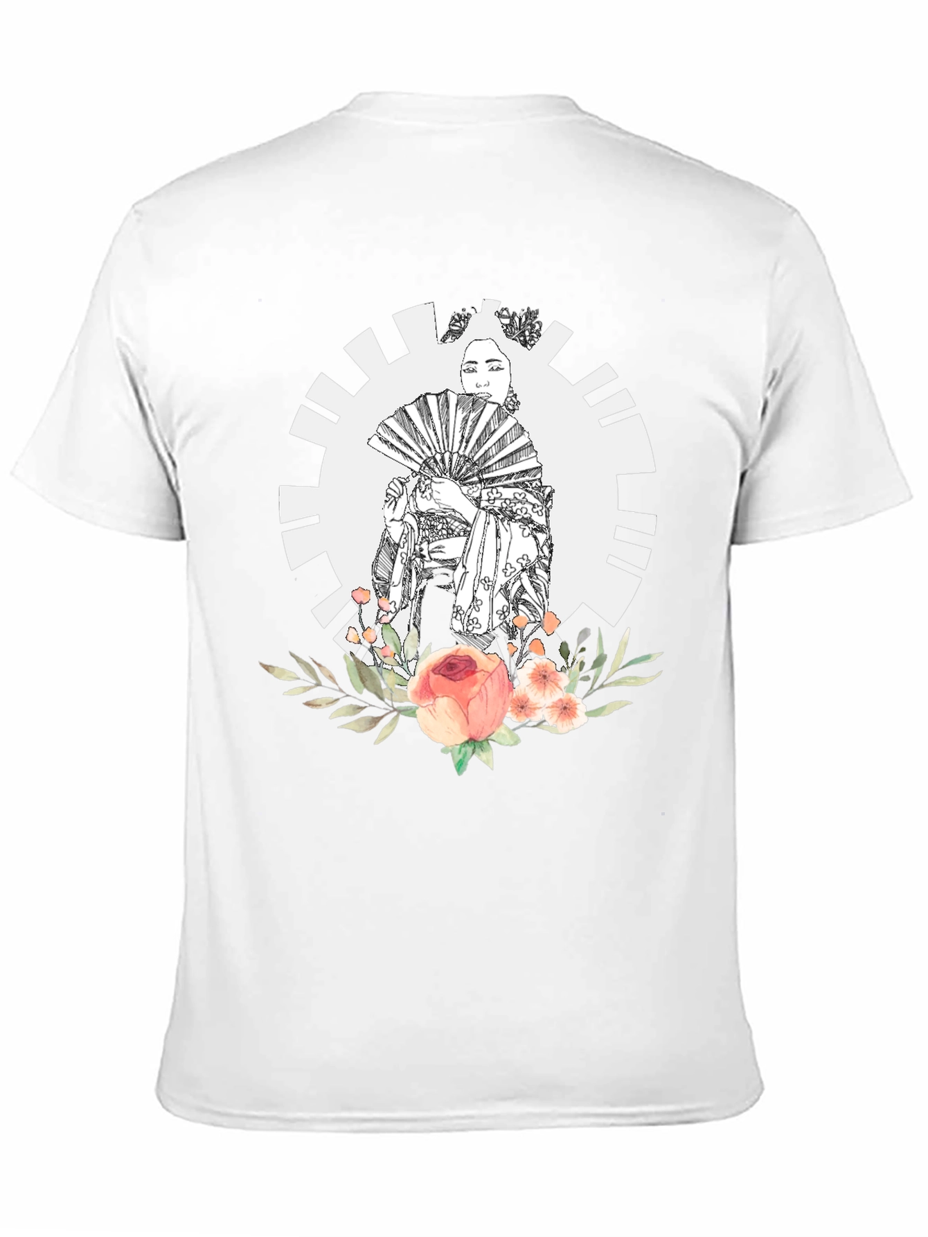 Geisha Floral Graphic Black T-Shirt