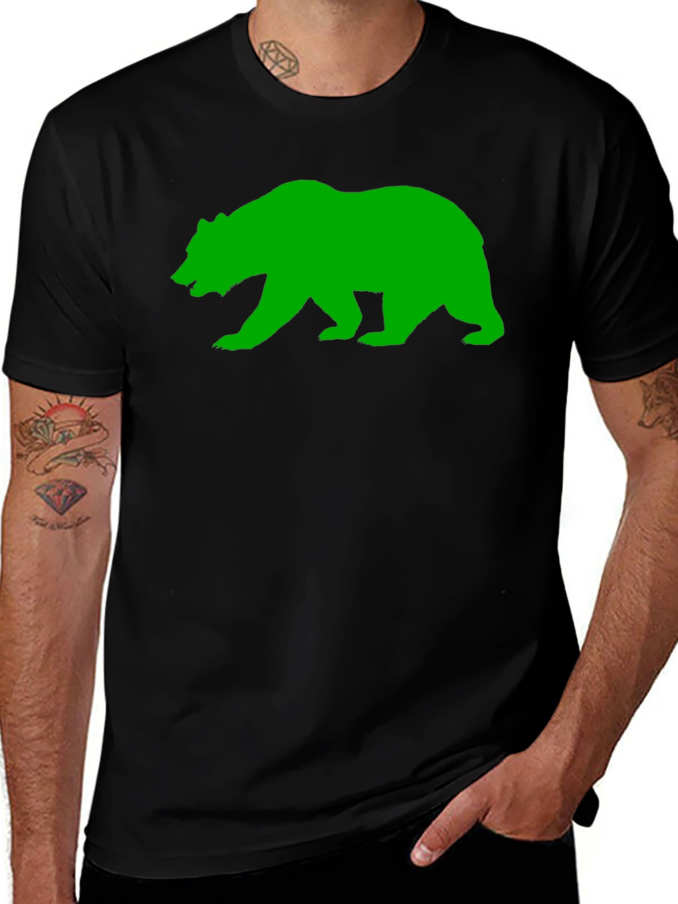 Black T-Shirt with Green Bear Graphic
