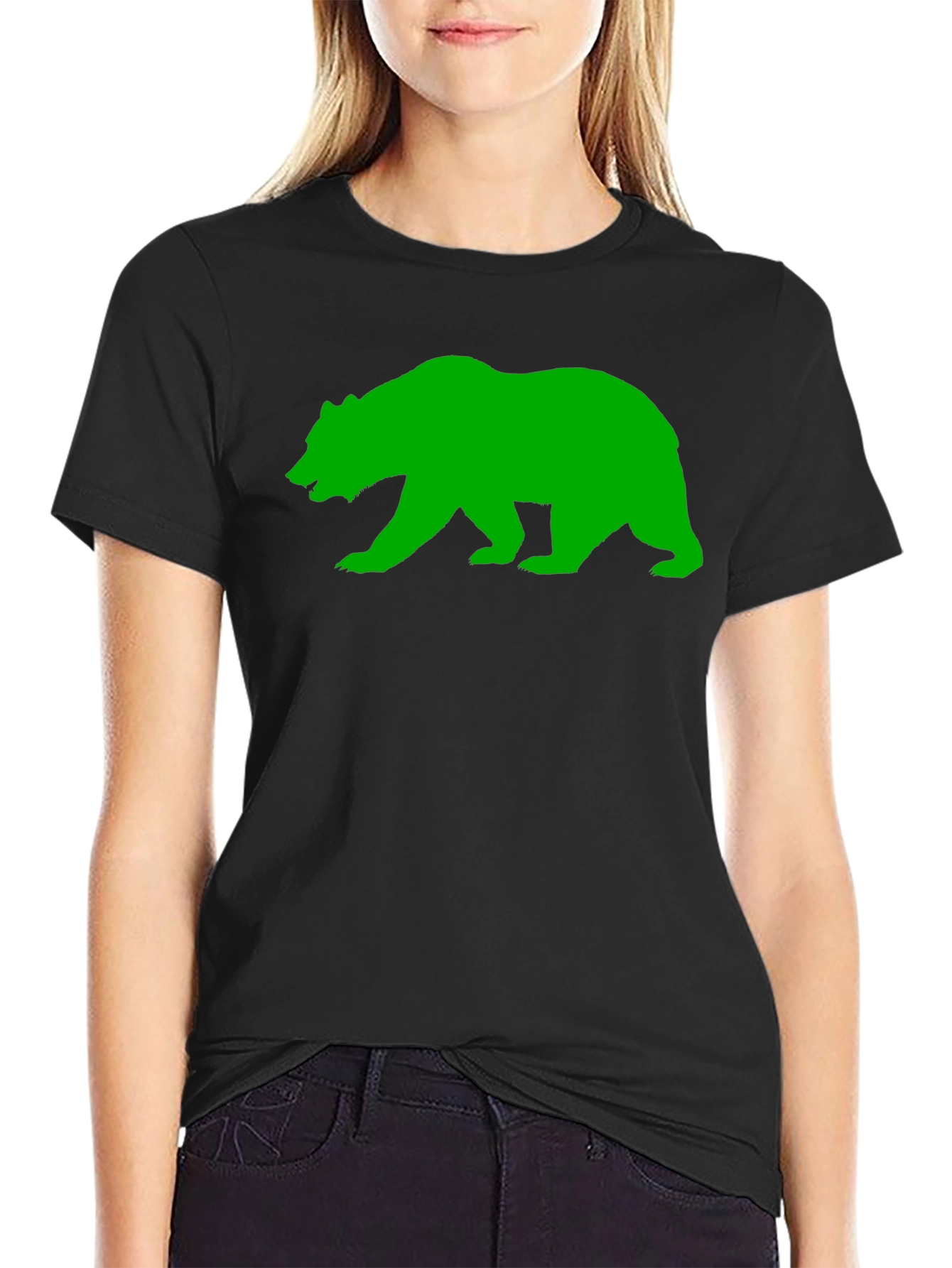 Black T-Shirt with Green Bear Graphic