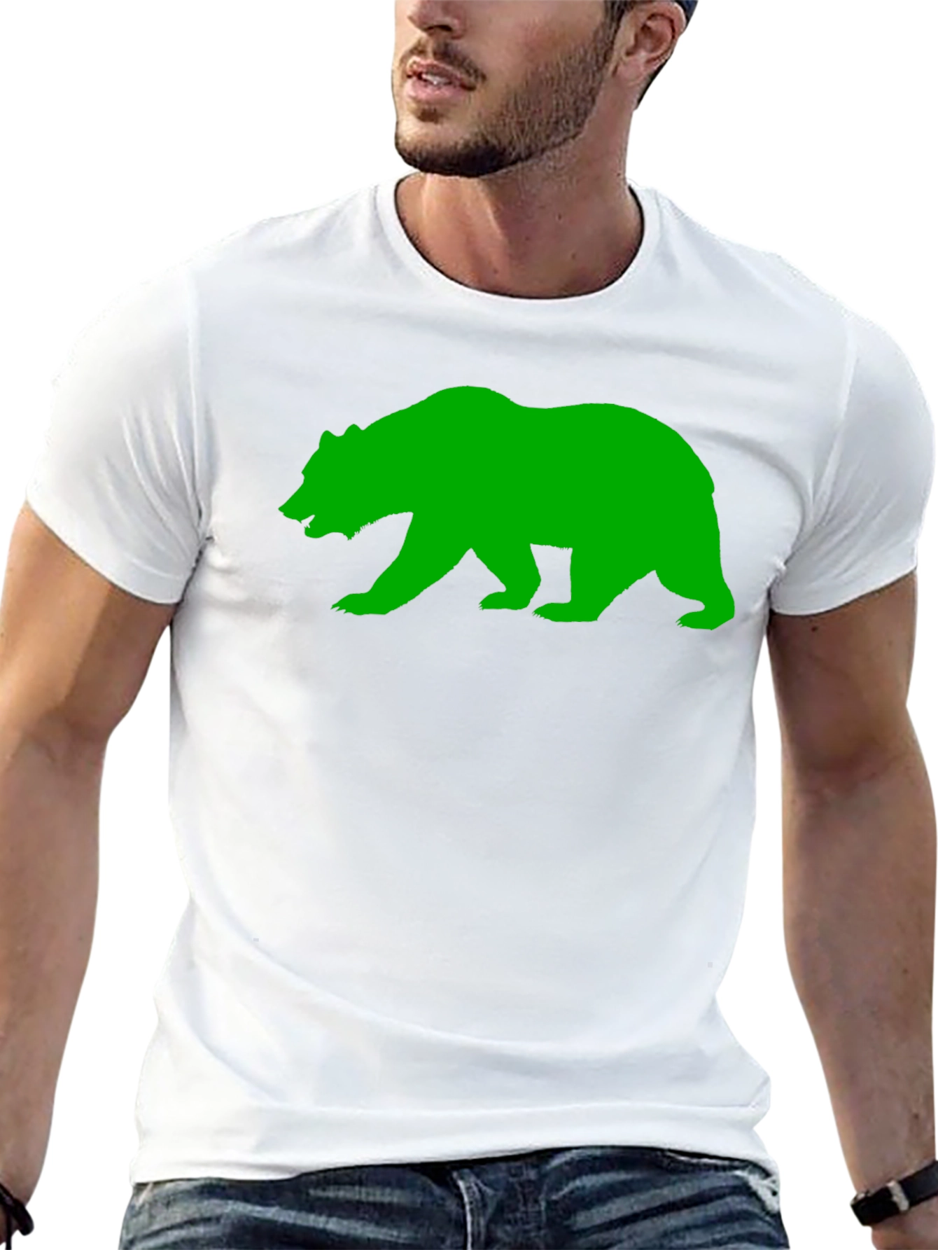 Black T-Shirt with Green Bear Graphic