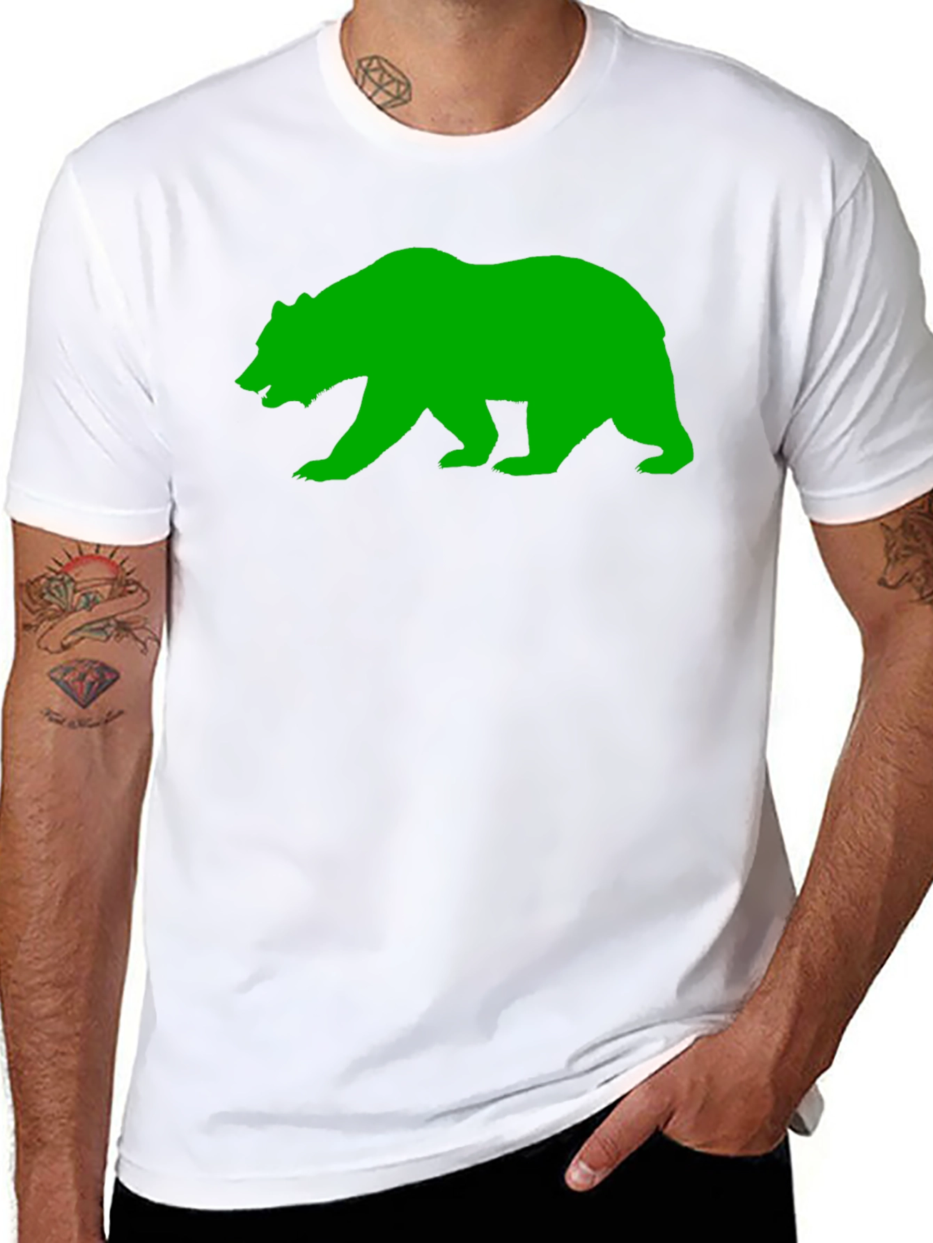 Black T-Shirt with Green Bear Graphic