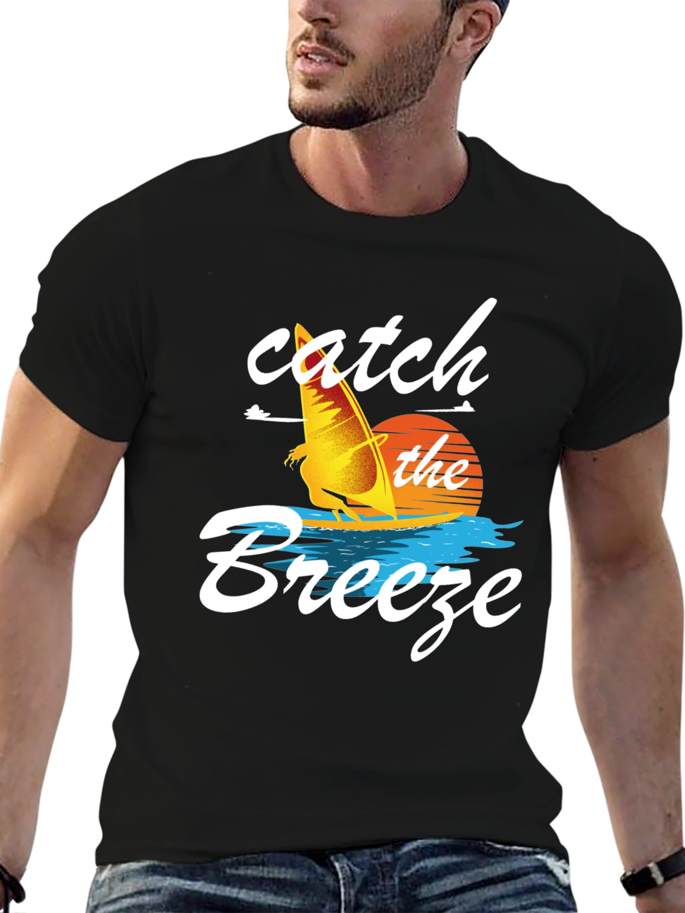 Catch the Breeze Graphic Tee - Windsurfing Design