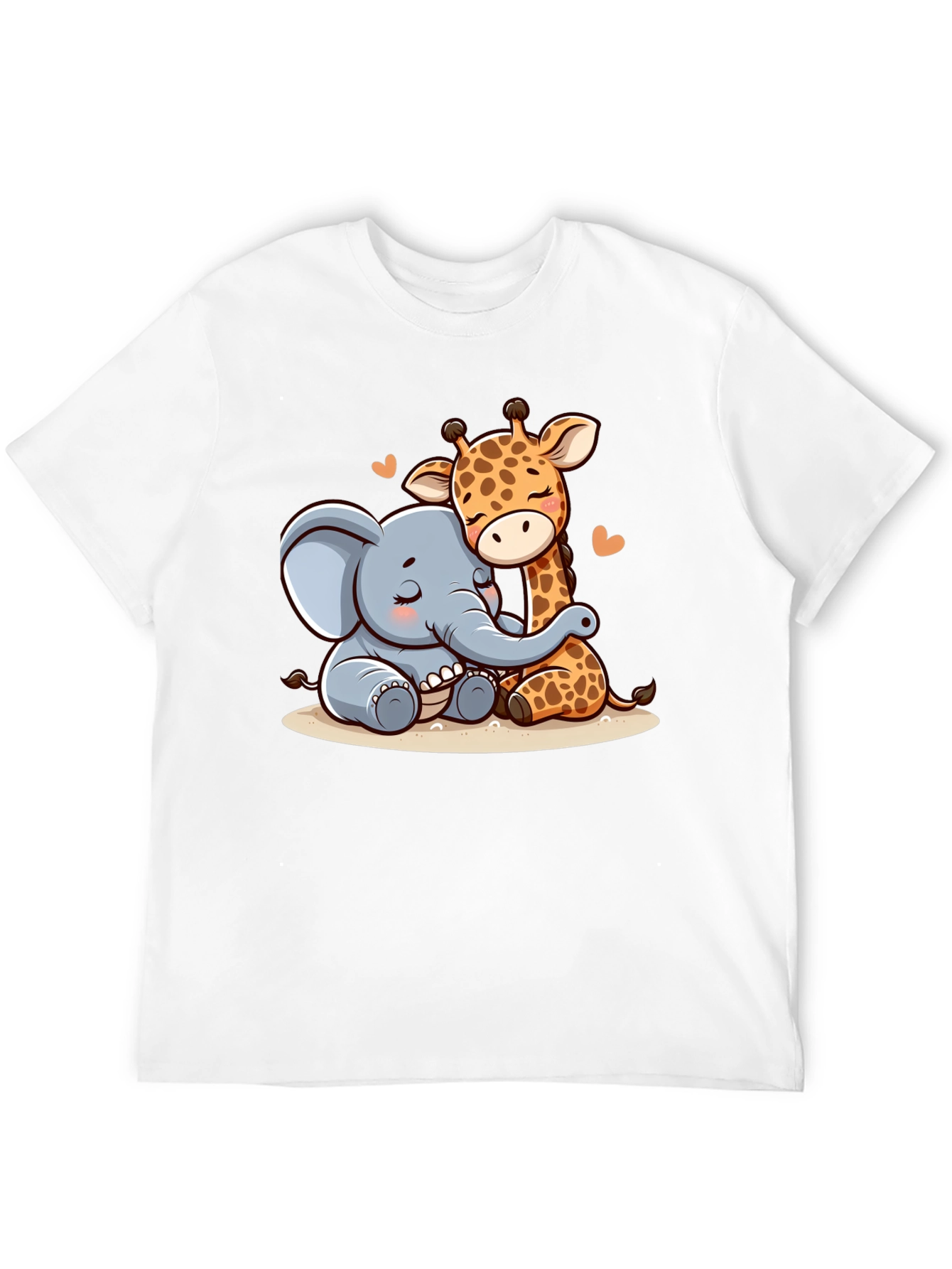 Cute Elephant & Giraffe Hug Graphic Tee - Black