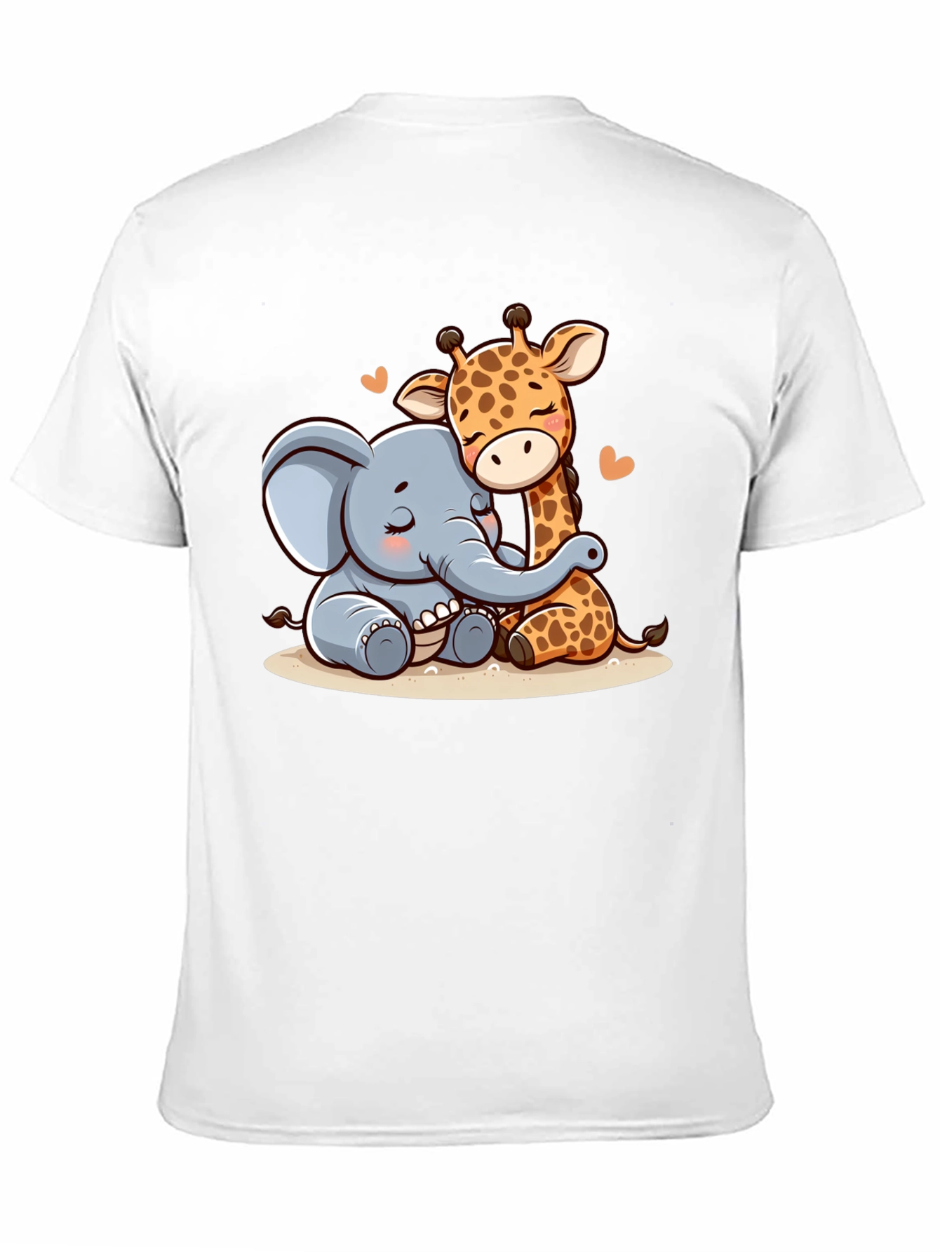 Cute Elephant & Giraffe Hug Graphic Tee - Black