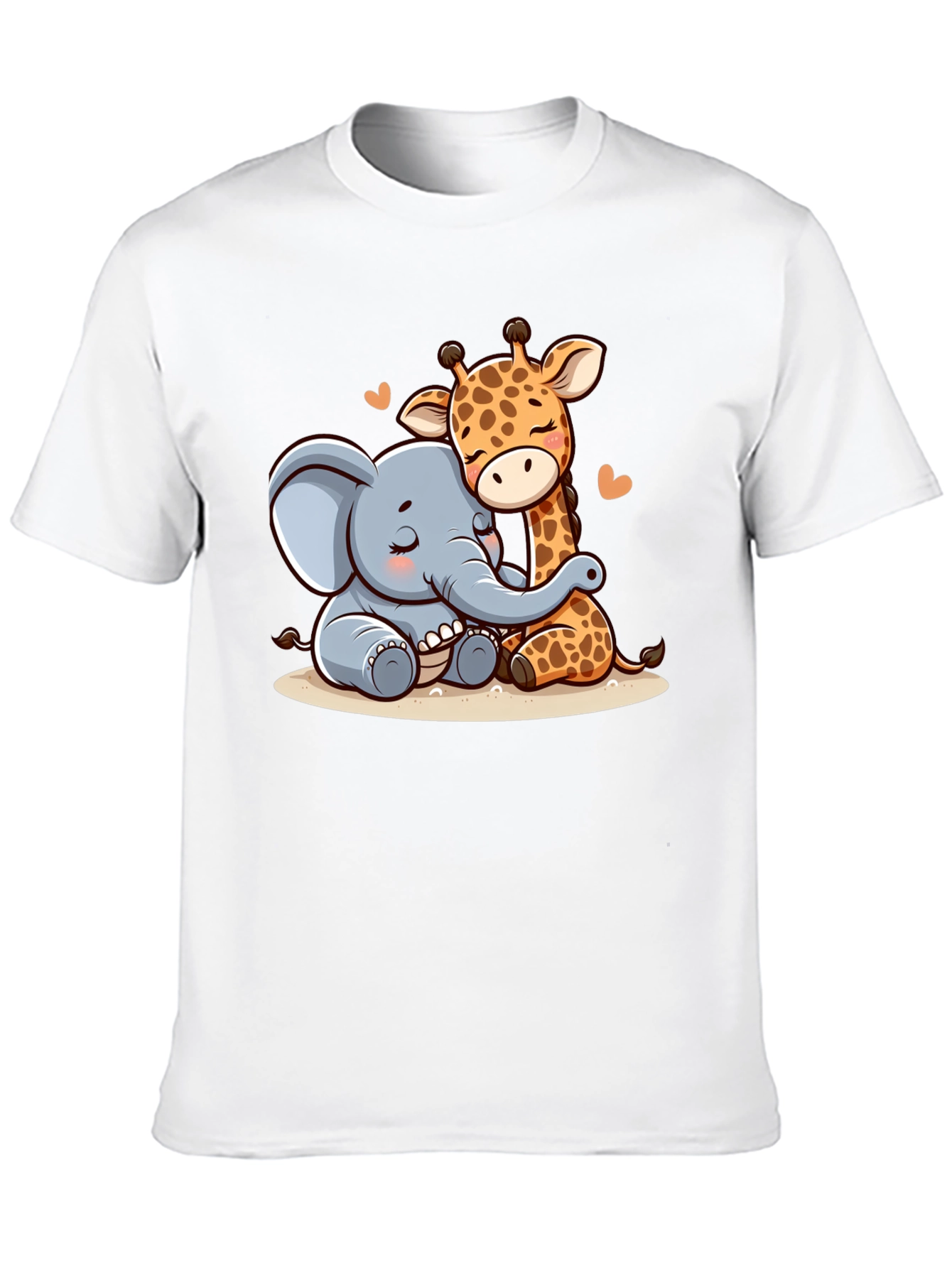 Cute Elephant & Giraffe Hug Graphic Tee - Black