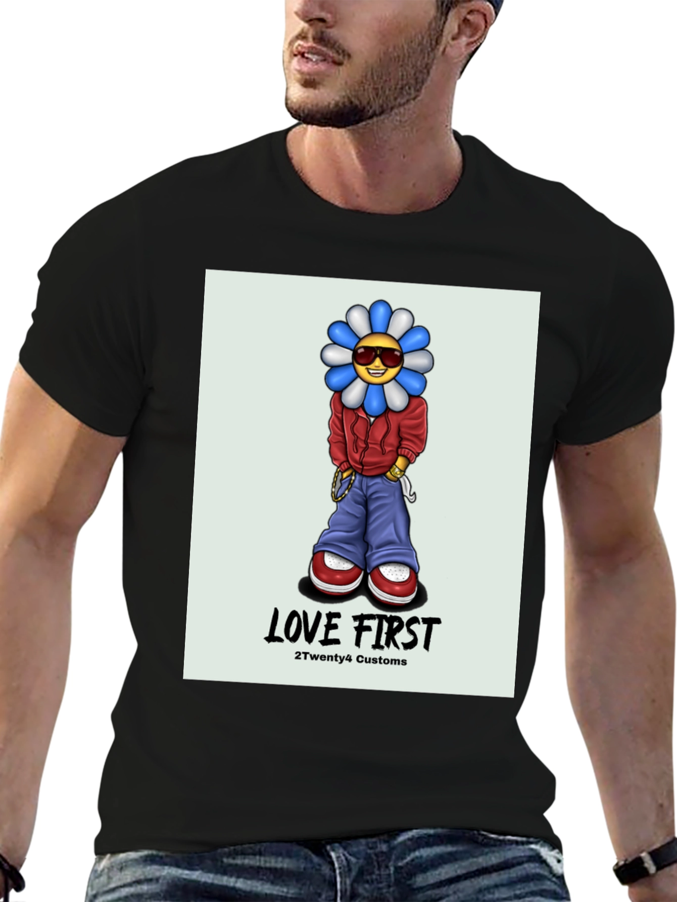 Love First Graphic Tee - Black Cotton T-Shirt
