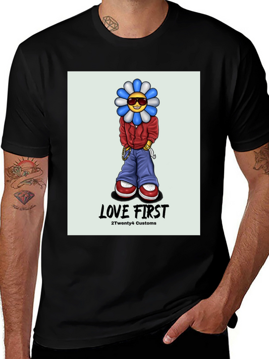Love First Graphic Tee - Black Cotton T-Shirt
