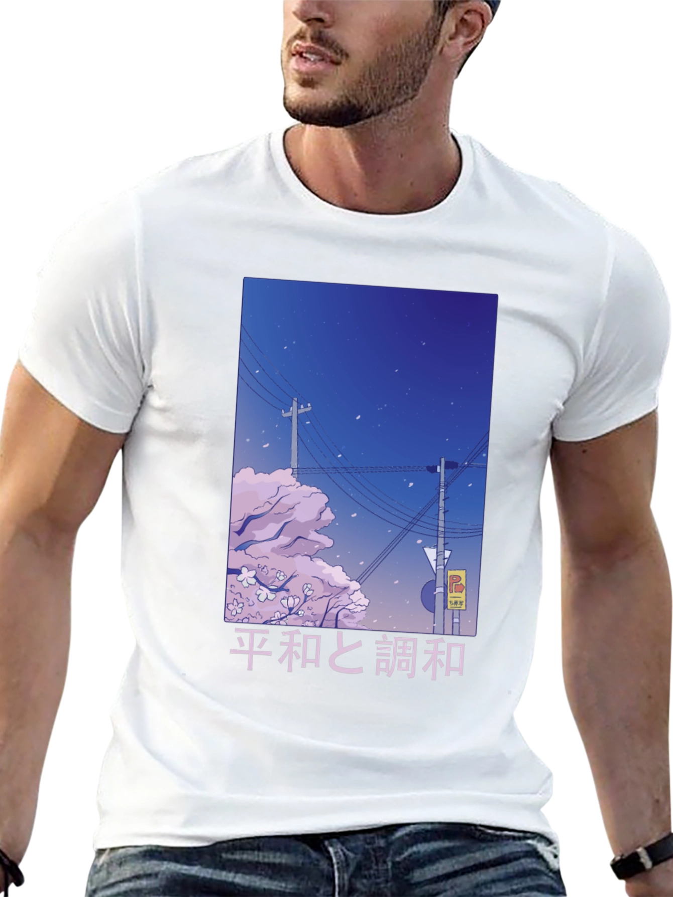 Anime-Inspired Peace and Harmony Graphic T-Shirt