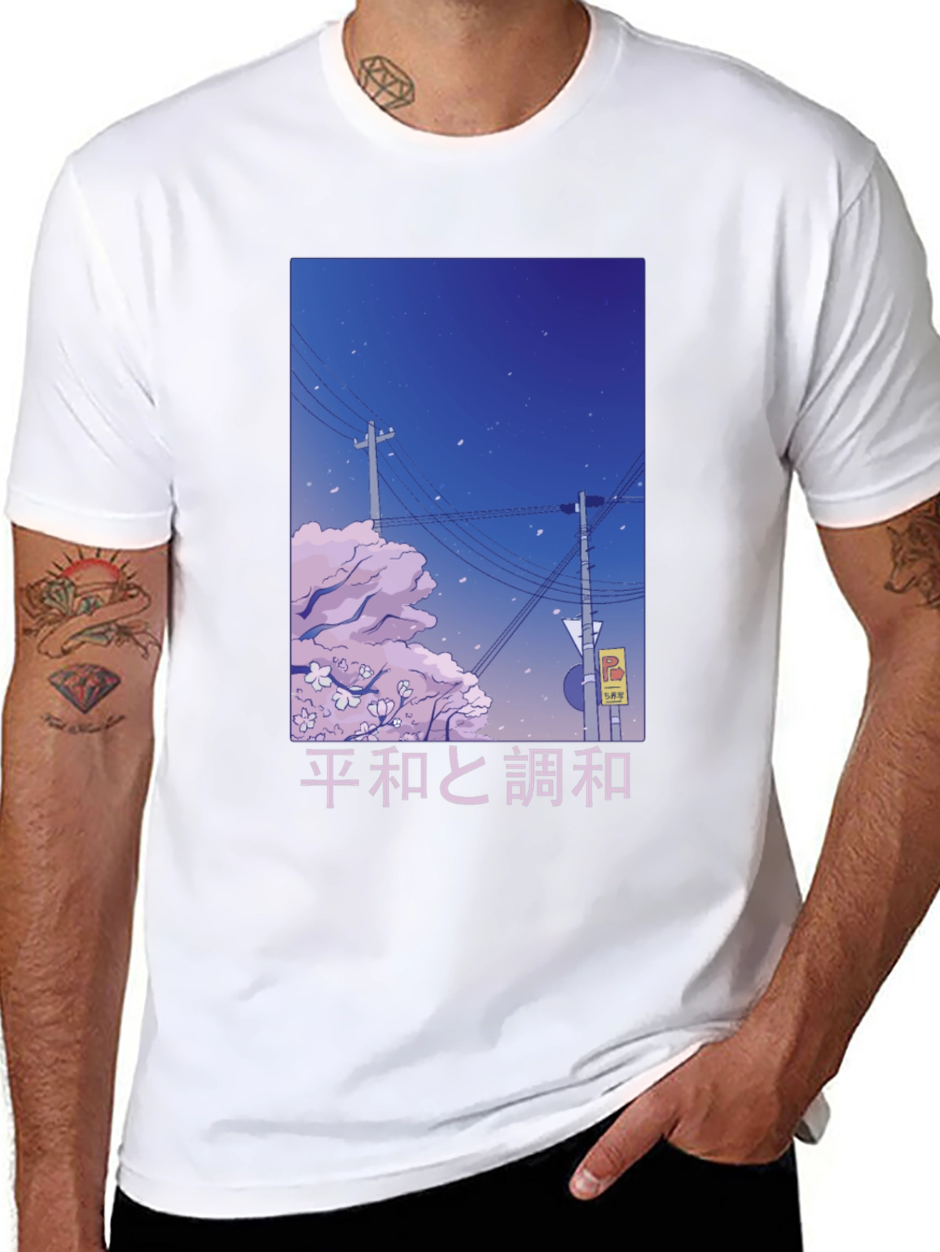 Anime-Inspired Peace and Harmony Graphic T-Shirt