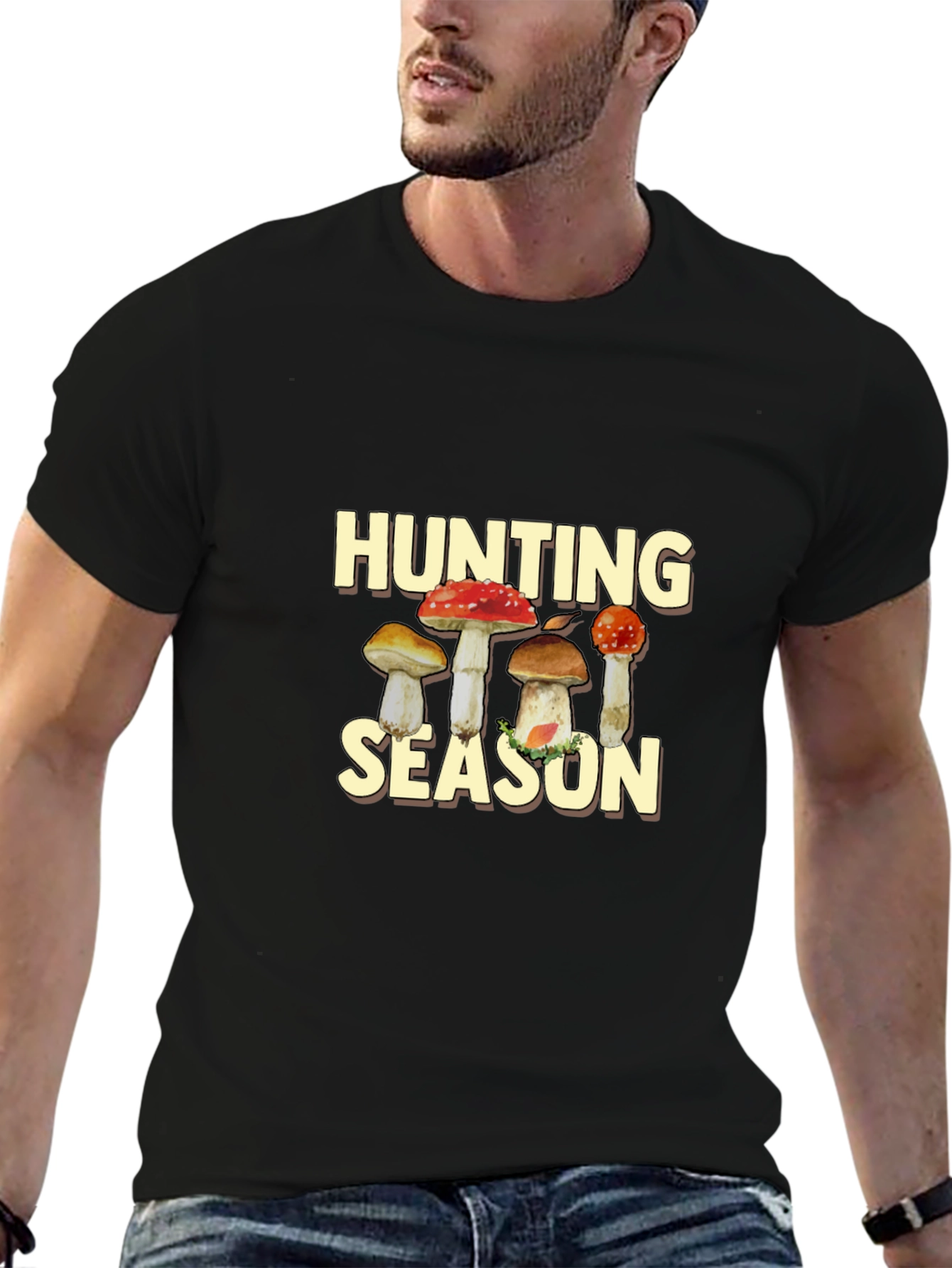 Hunting Season Mushroom Graphic Tee - Black