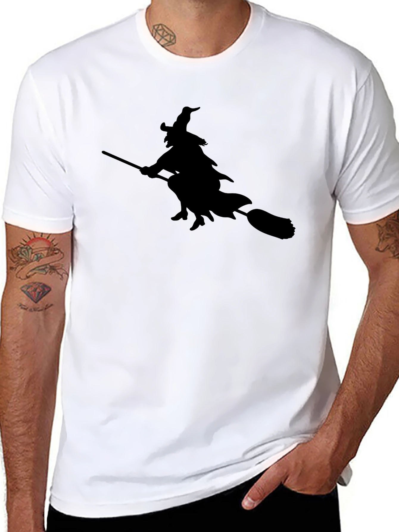 Witch on Broom T-Shirt - Black Tee