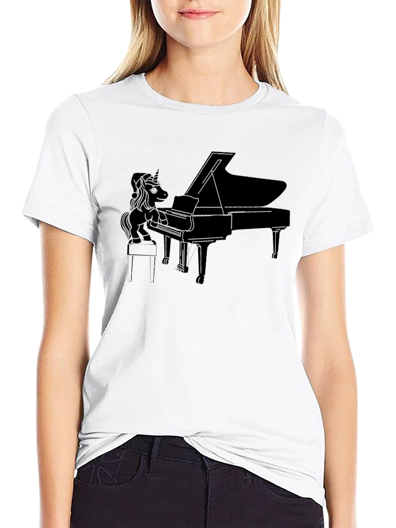 Unicorn Piano Player Black T-Shirt