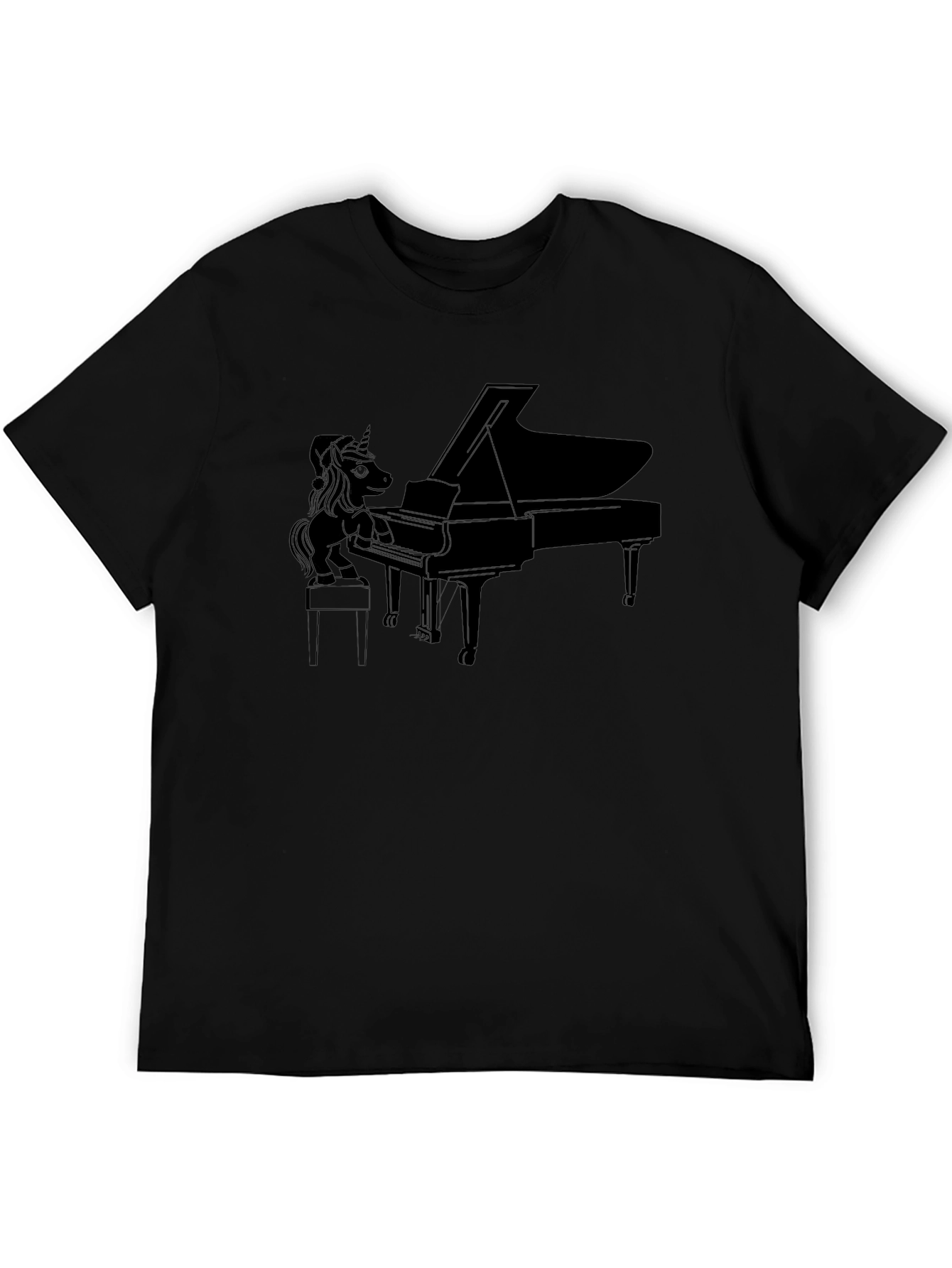Unicorn Piano Player Black T-Shirt