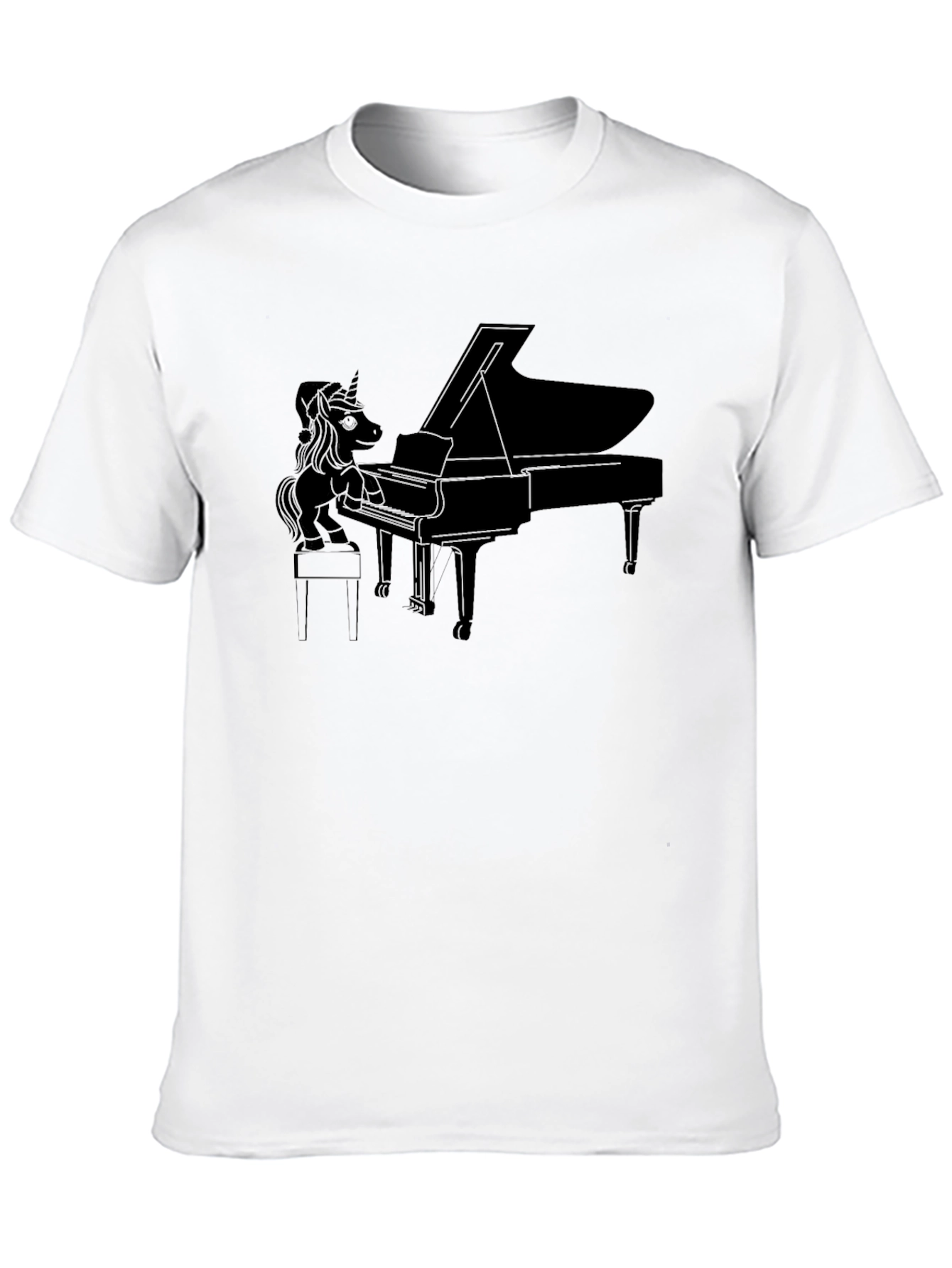 Unicorn Piano Player Black T-Shirt