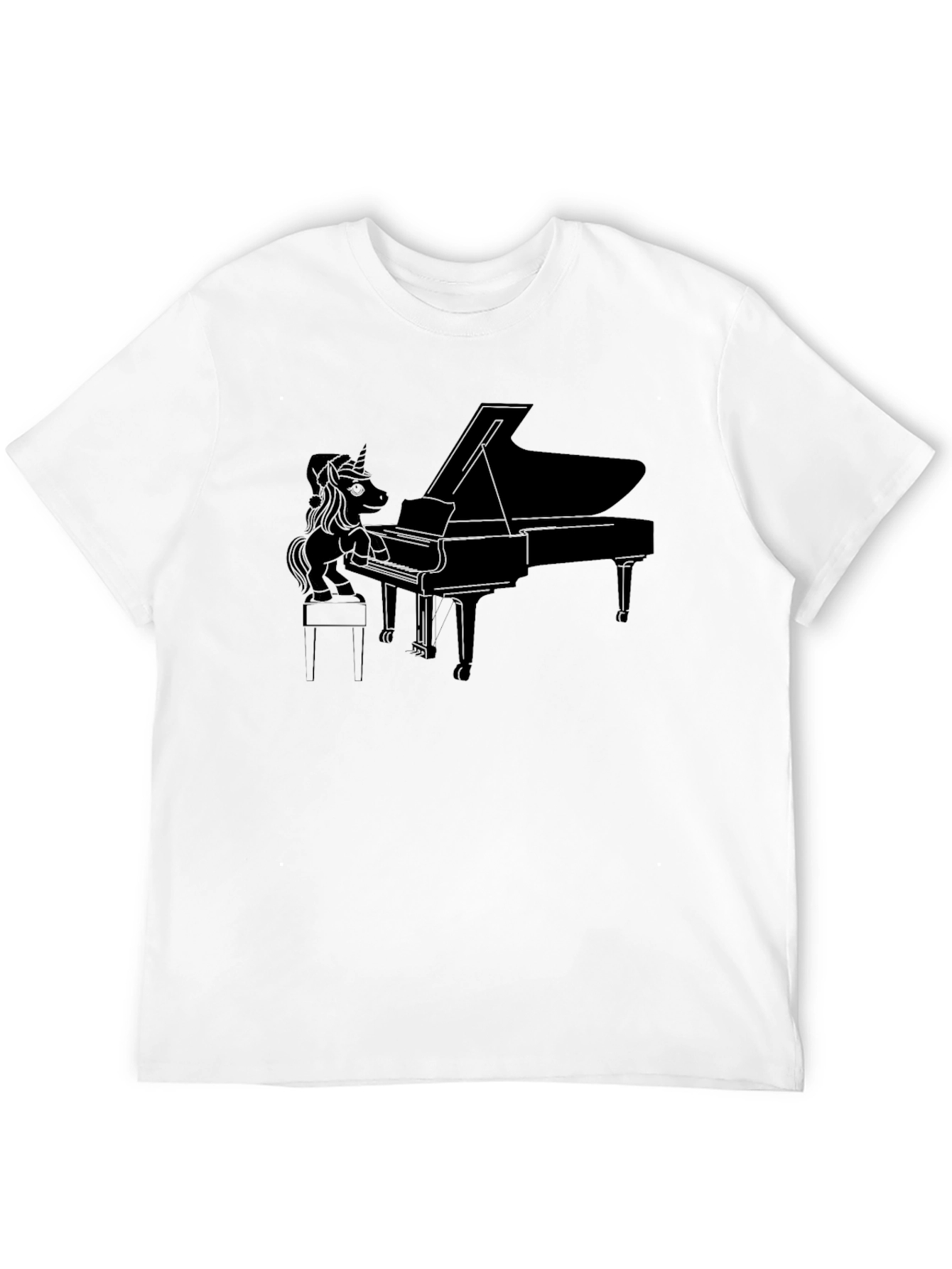 Unicorn Piano Player Black T-Shirt