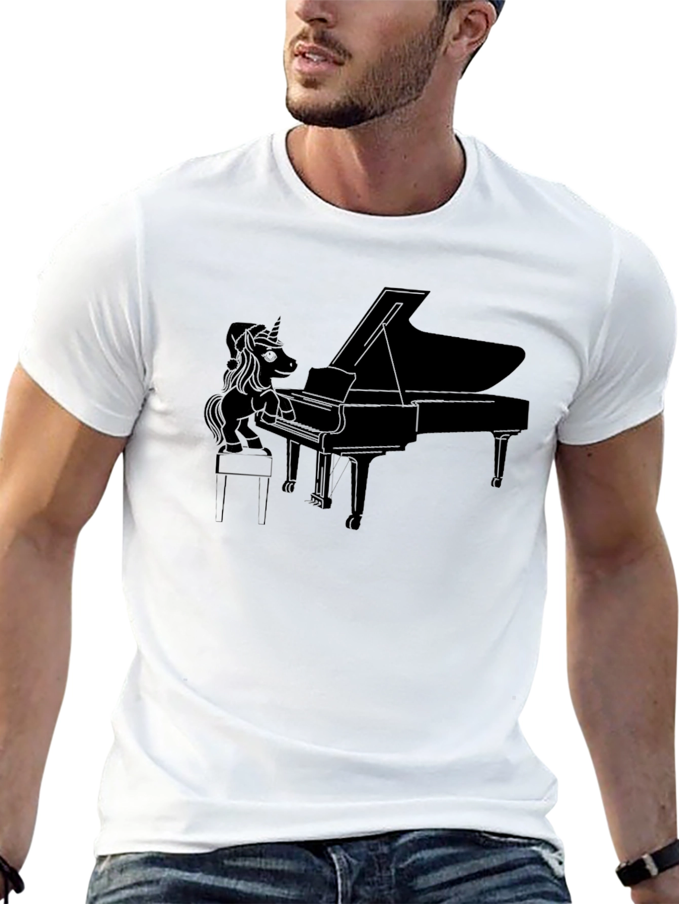 Unicorn Piano Player Black T-Shirt