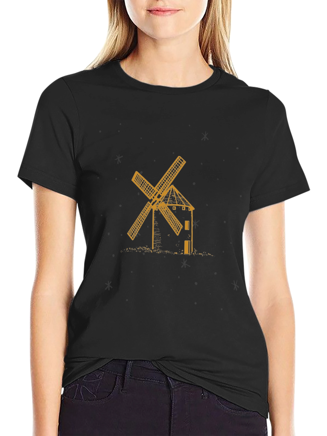 Windmill Graphic Tee - Stylish Black Cotton T-Shirt