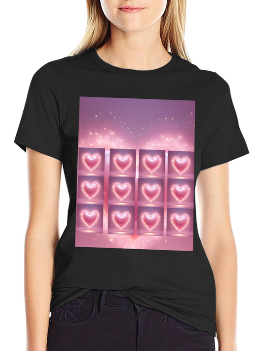 Heart Grid Graphic Tee - Trendy Black T-Shirt