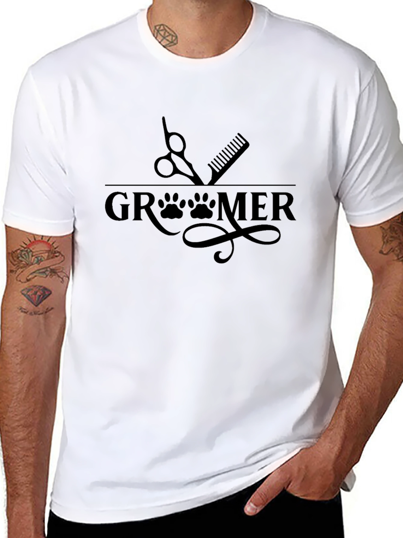 Groomer Graphic T-Shirt Dog Paw Prints Pet Grooming