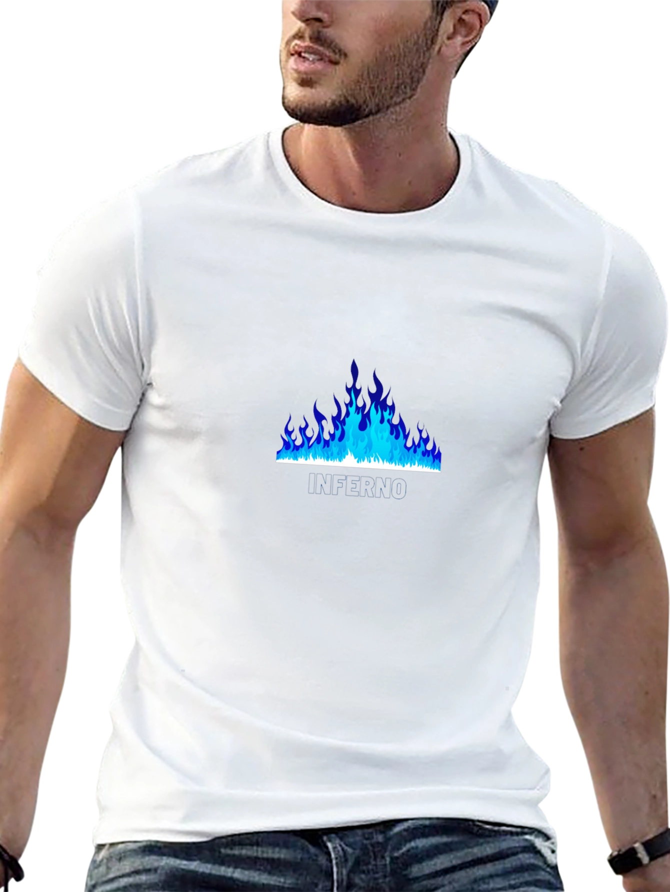 Blue Flame Graphic Black T-Shirt