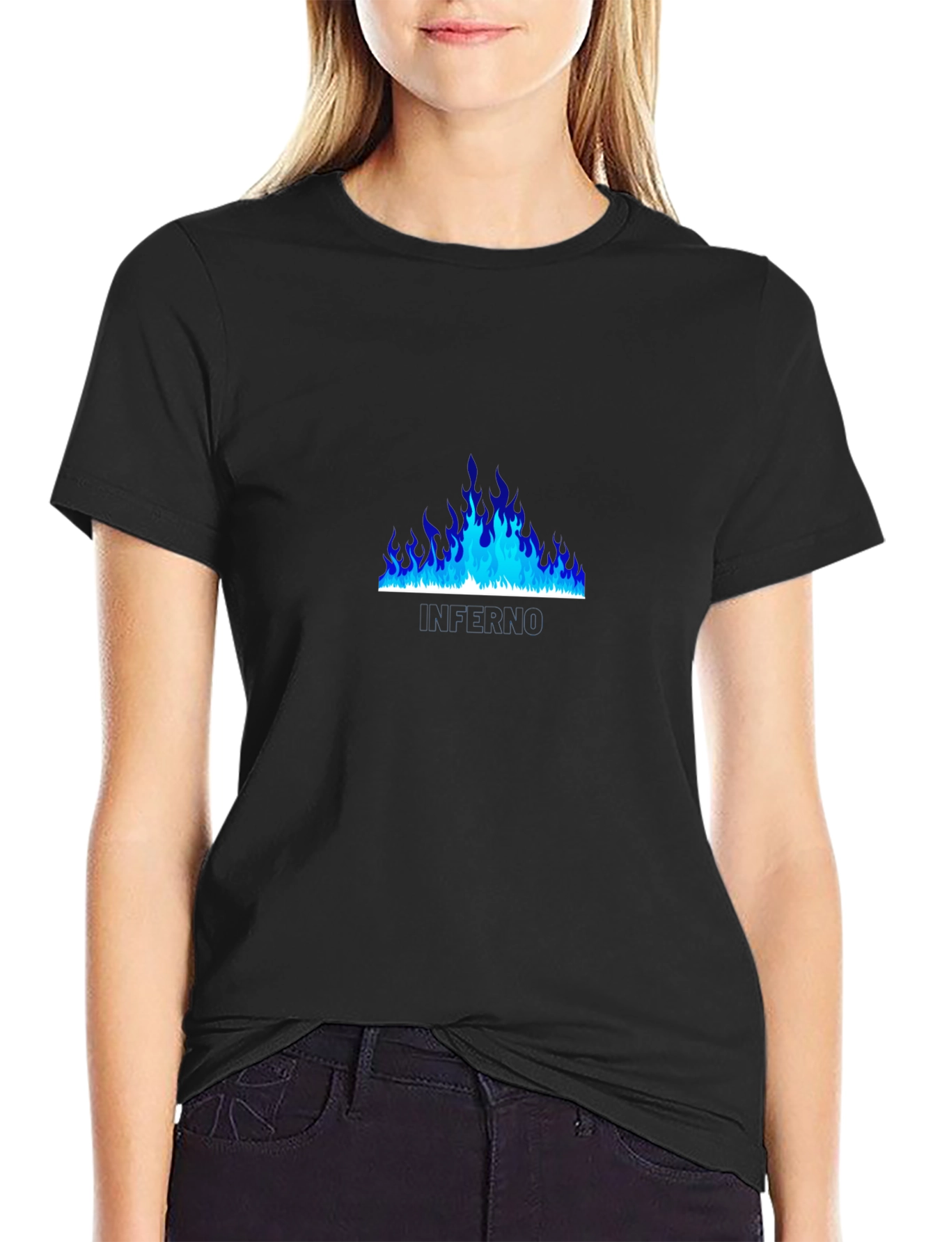 Blue Flame Graphic Black T-Shirt