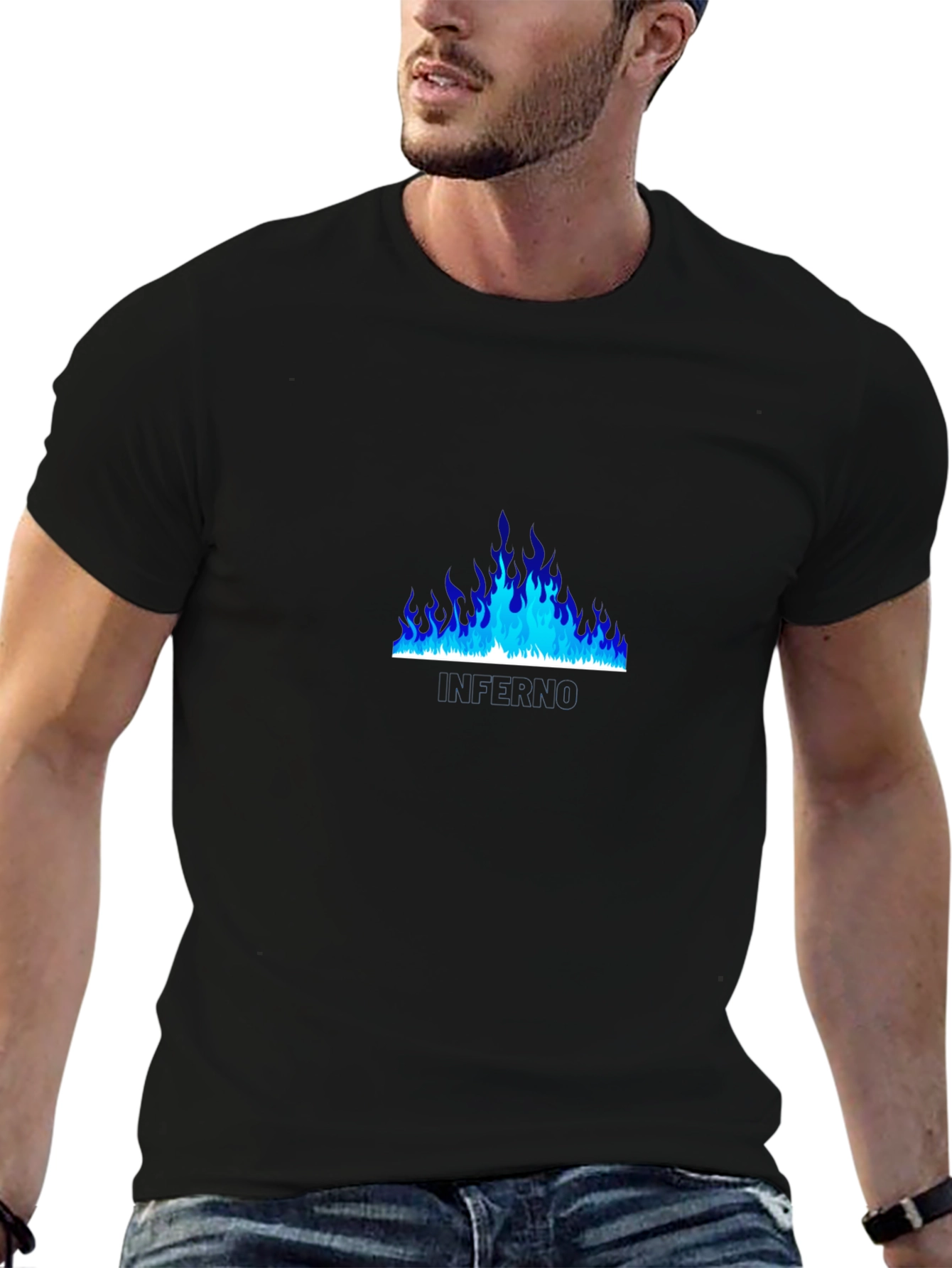 Blue Flame Graphic Black T-Shirt