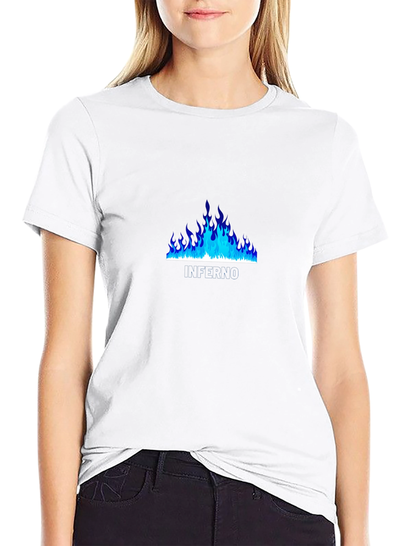 Blue Flame Graphic Black T-Shirt