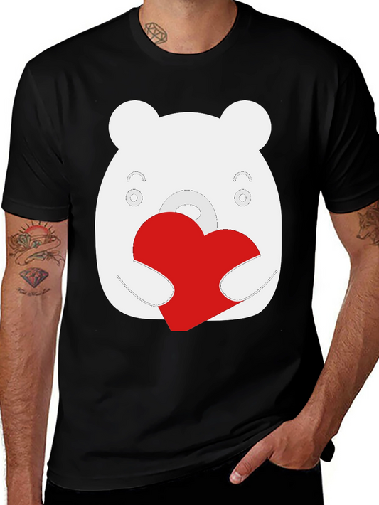 Cute Bear Heart Graphic Black T-Shirt
