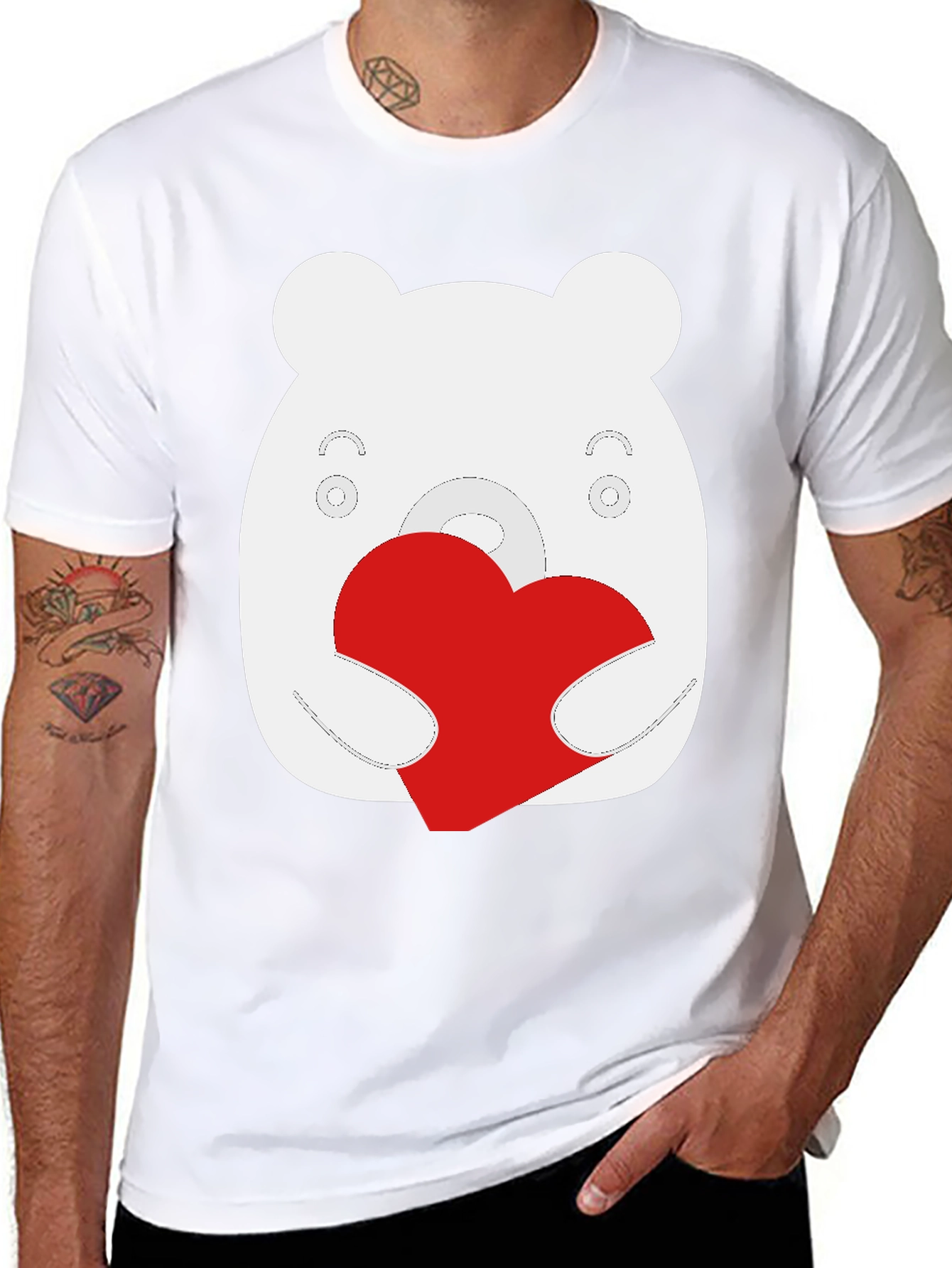 Cute Bear Heart Graphic Black T-Shirt