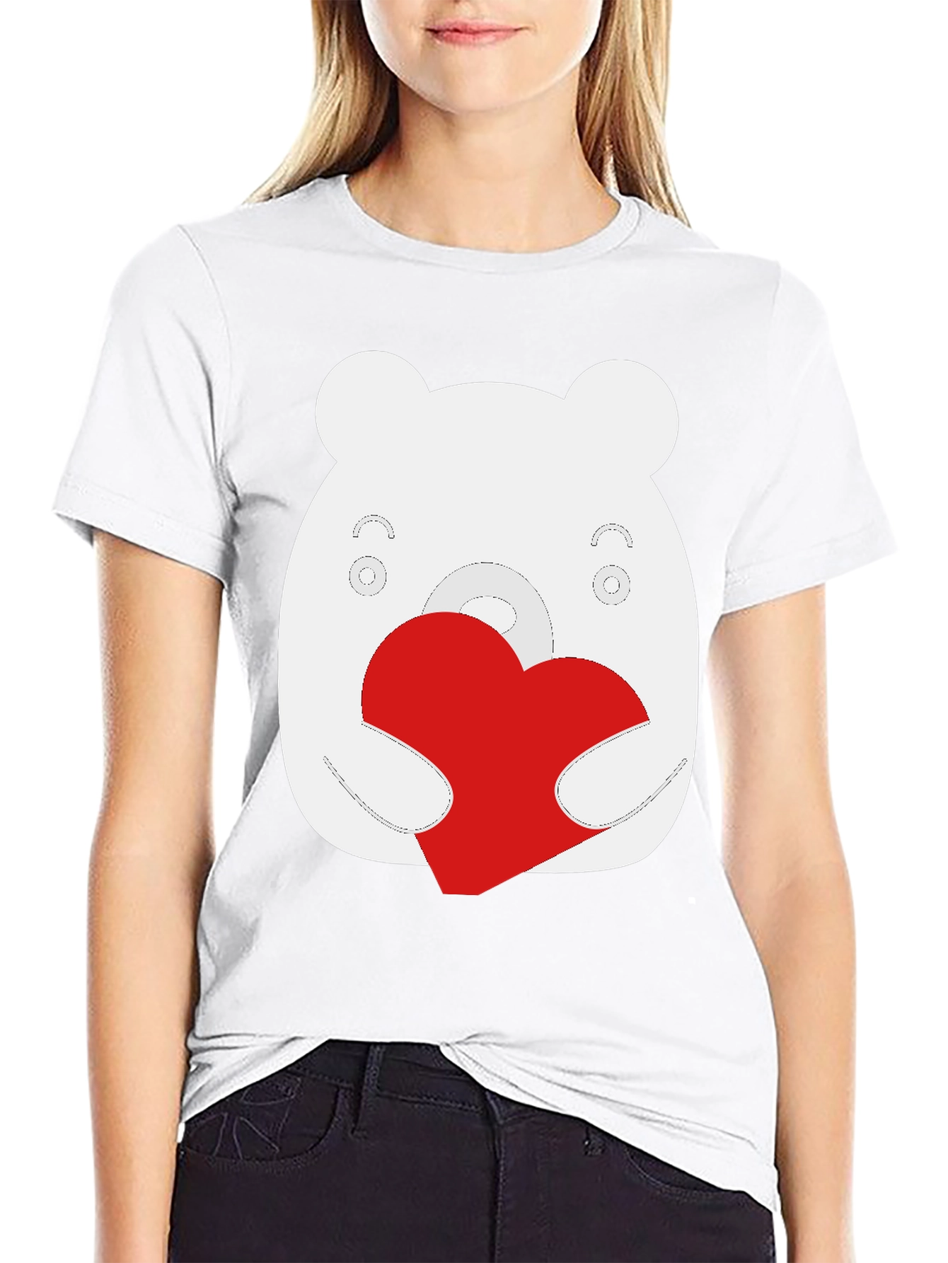 Cute Bear Heart Graphic Black T-Shirt