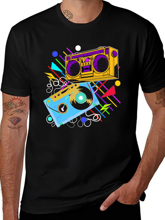 Retro Boombox & Cassette T-Shirt - Vintage 80s Style