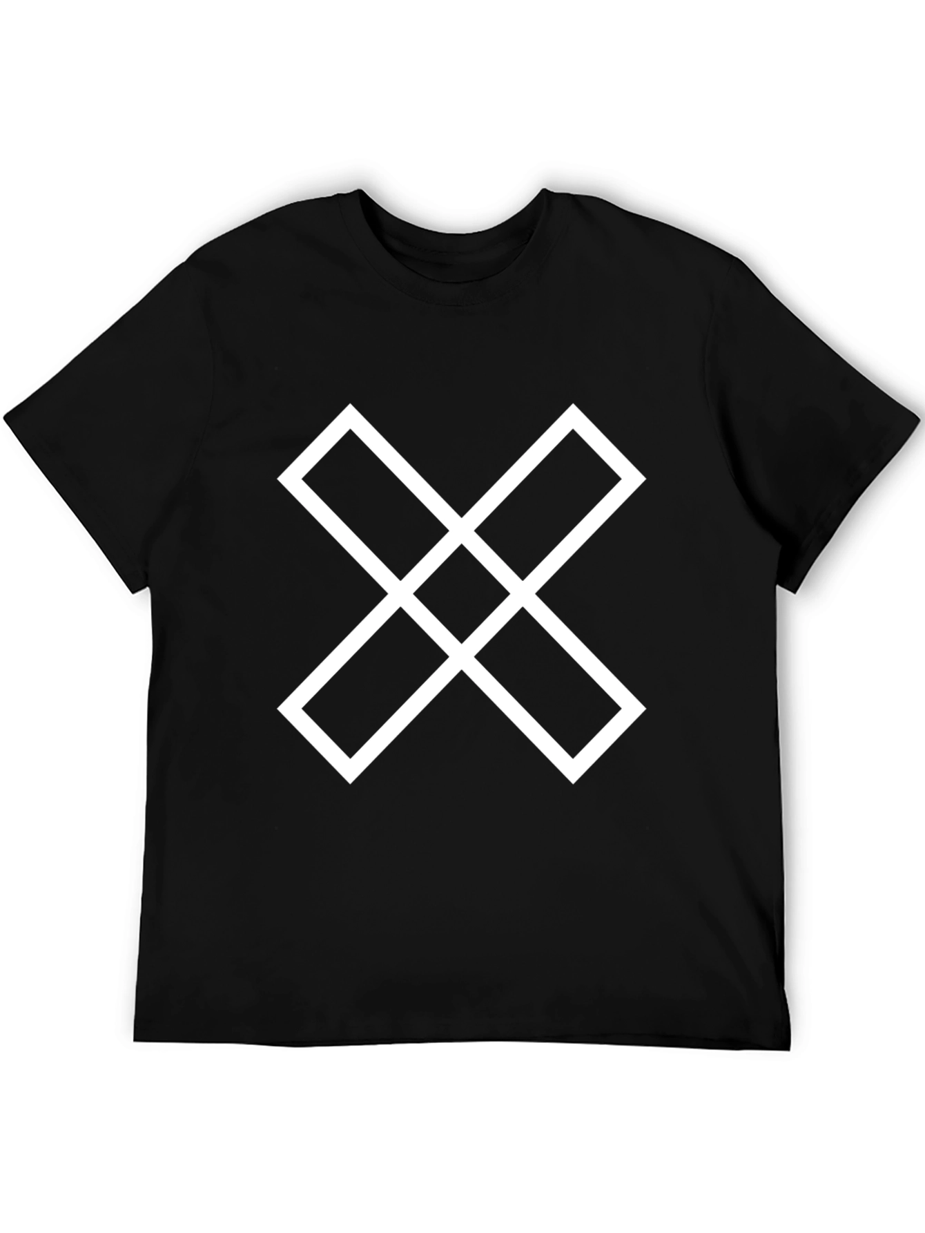 Geometric White Cross Design Black T-Shirt