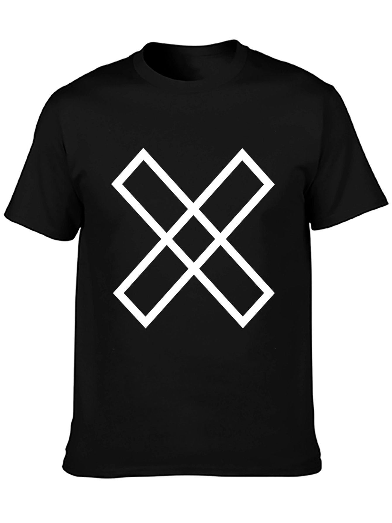 Geometric White Cross Design Black T-Shirt