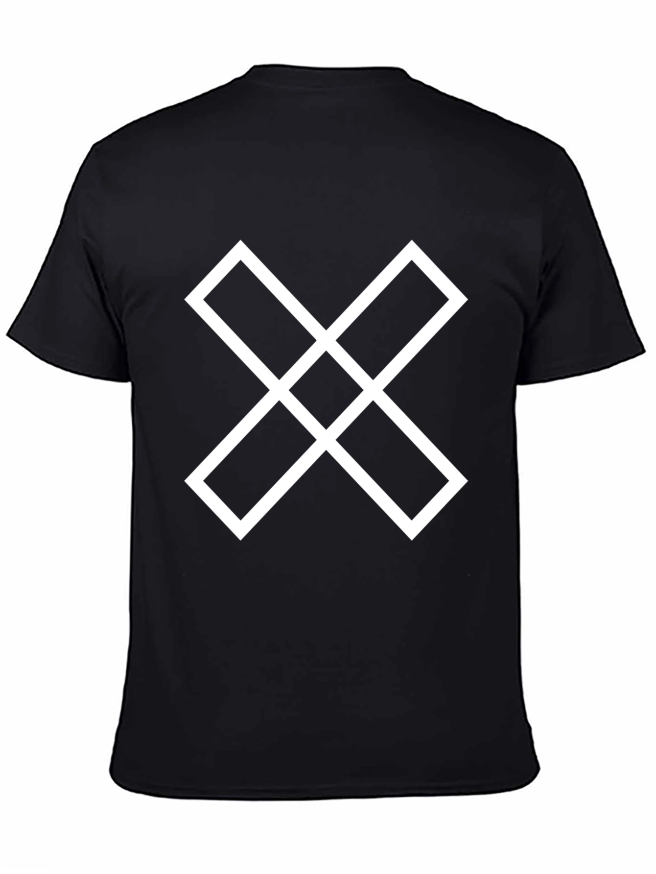 Geometric White Cross Design Black T-Shirt