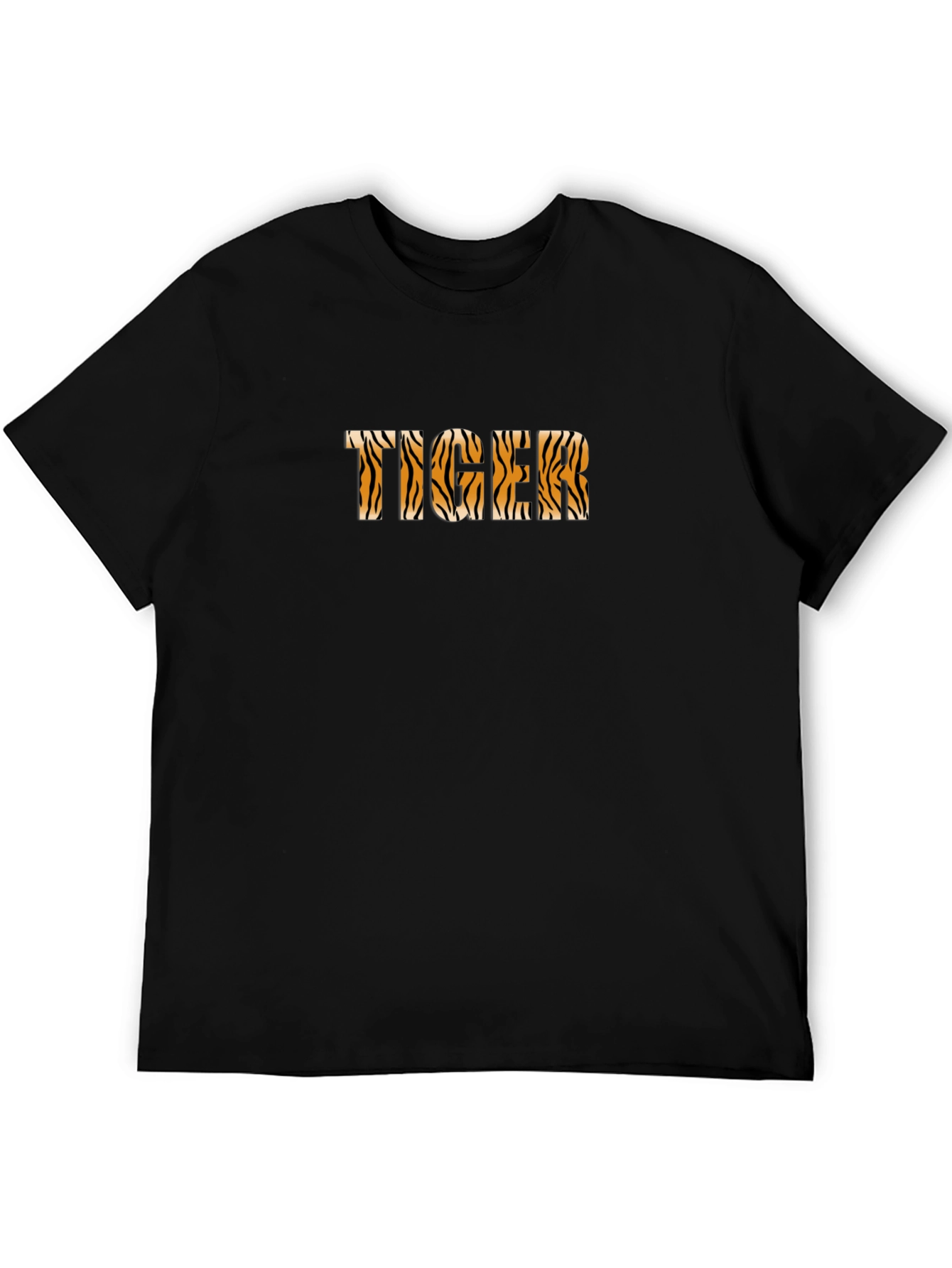 Tiger Print Graphic Tee - Unisex Black Cotton T-Shirt