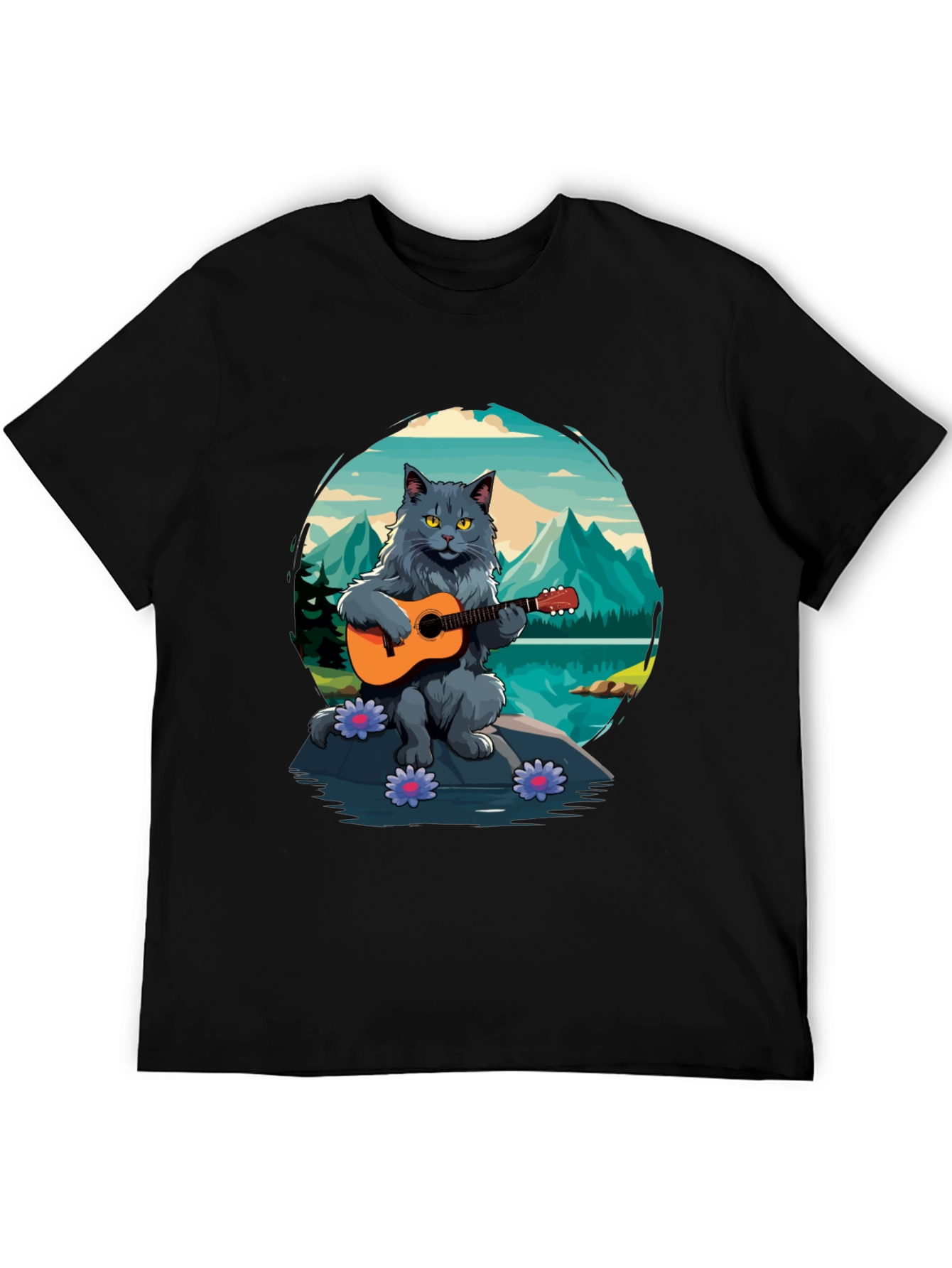 Cat Guitarist Graphic Tee - Playful & Unique Design