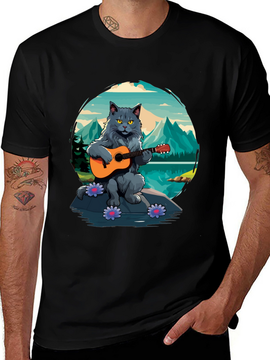Cat Guitarist Graphic Tee - Playful & Unique Design