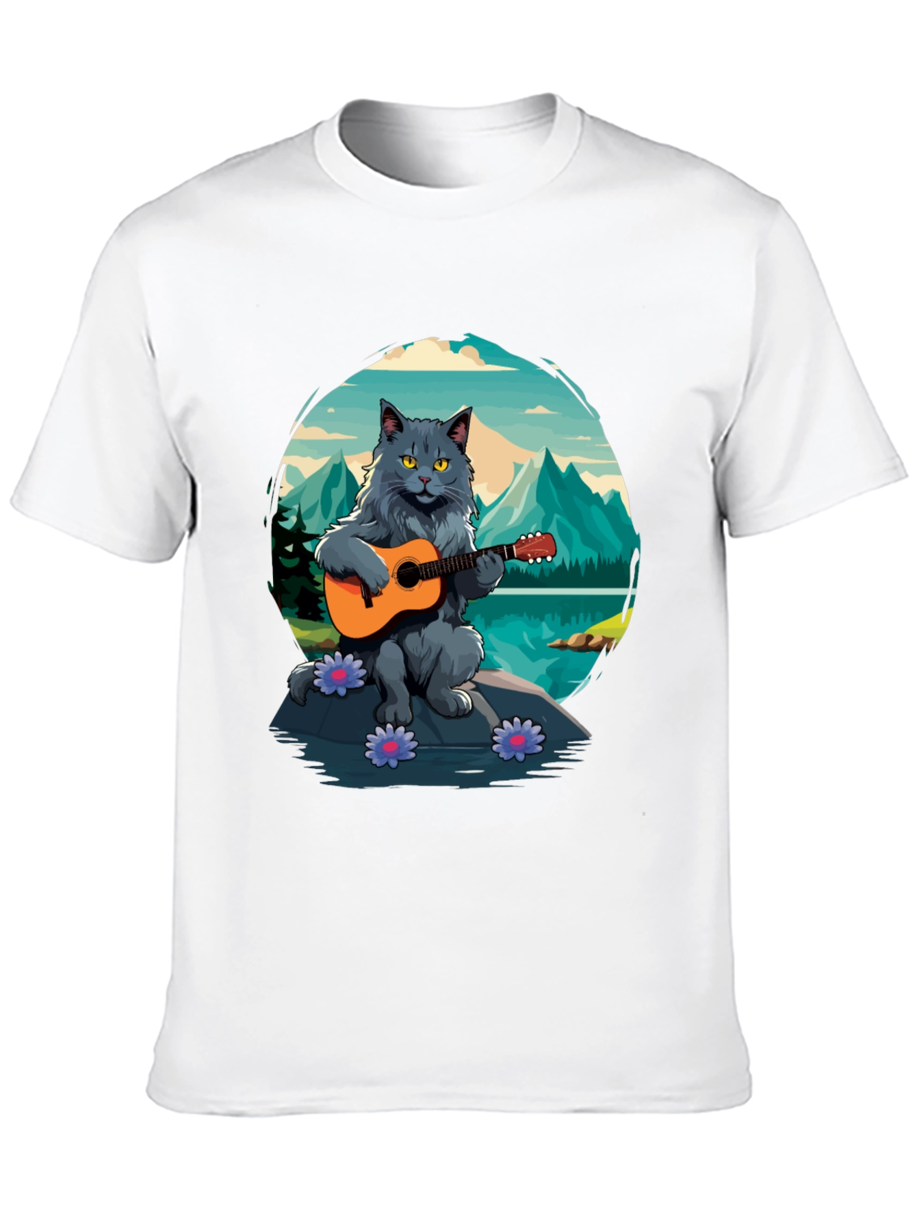 Cat Guitarist Graphic Tee - Playful & Unique Design
