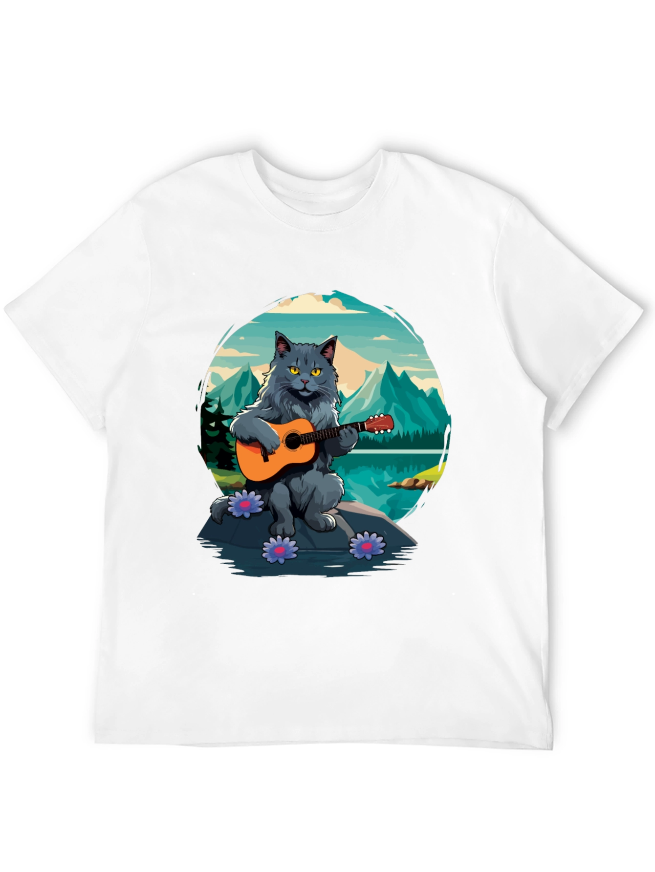 Cat Guitarist Graphic Tee - Playful & Unique Design